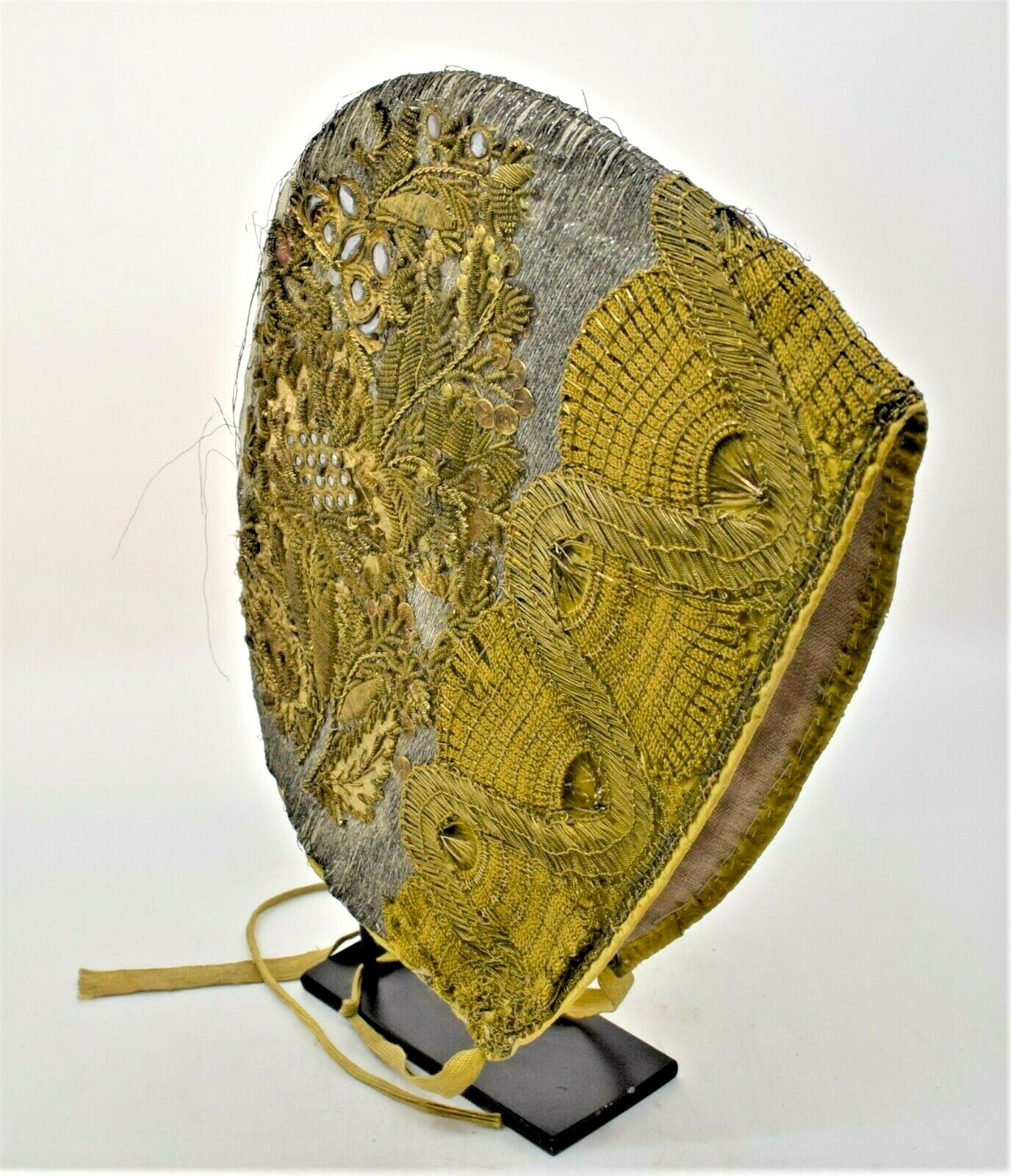 Antique 18th Century Woman’s Hat Coif Floral Design European Beaded, Embroidery