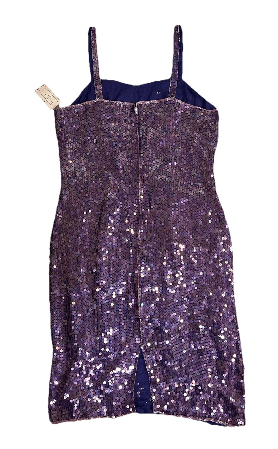 VTG Judith Ann Creations Purple Sequin Mermaid Silk Dress sz S NWT