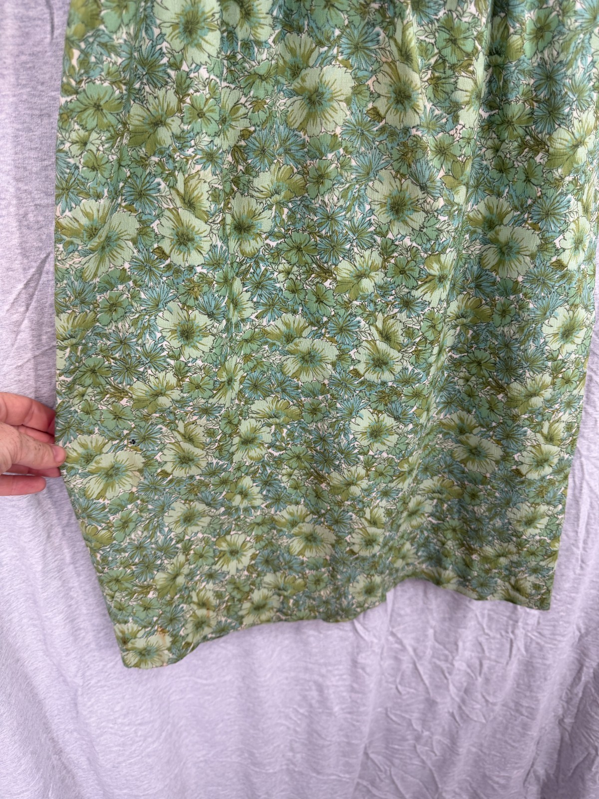True Vintage 50s Floral Belted Blouson Dress Housewife Chic Green Brown