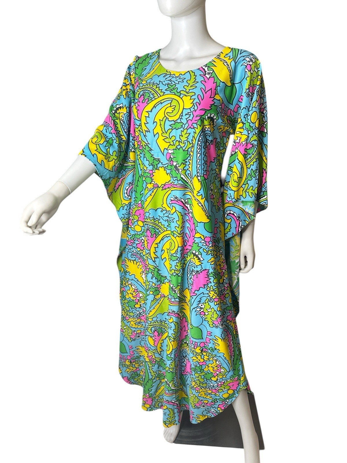 Vintage 1970s Psychedelic Circle-Sleeve Caftan | Electric Paisley Hostess Gown