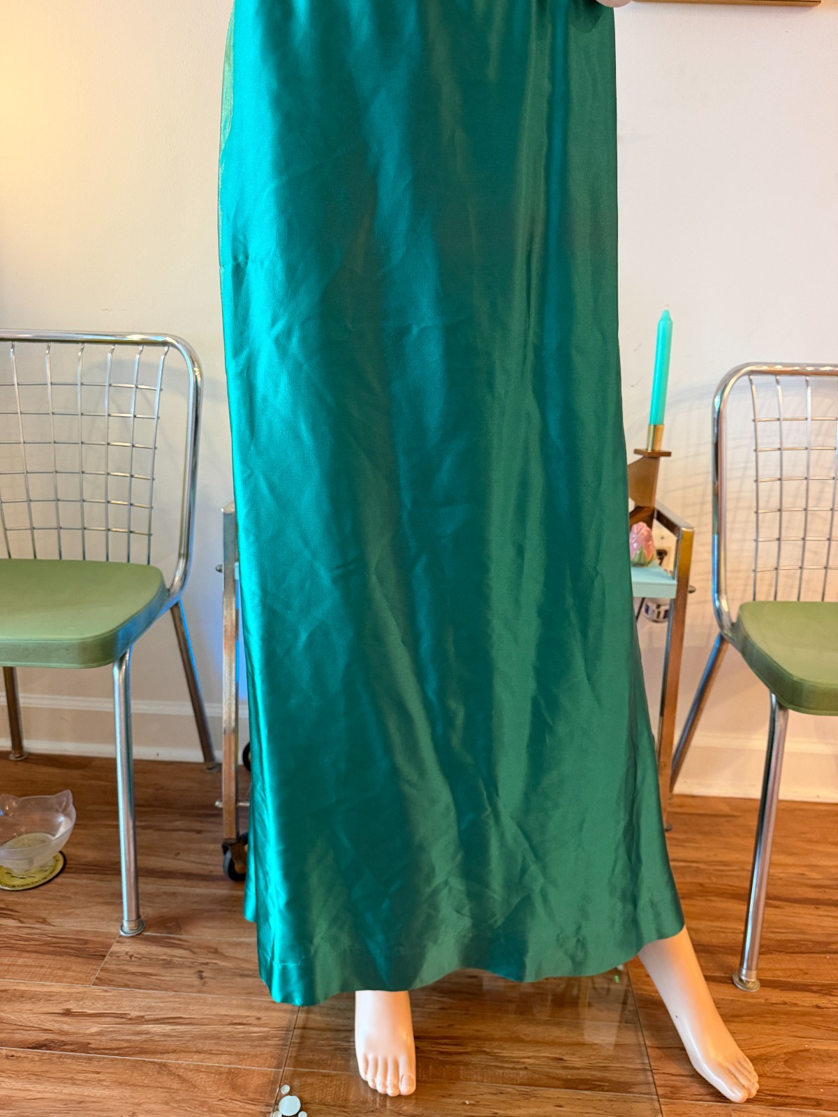 💚 Vtg 80s Party Prom Emerald Green Taffeta Gown Puff Slv Ballgown Prom Dress M