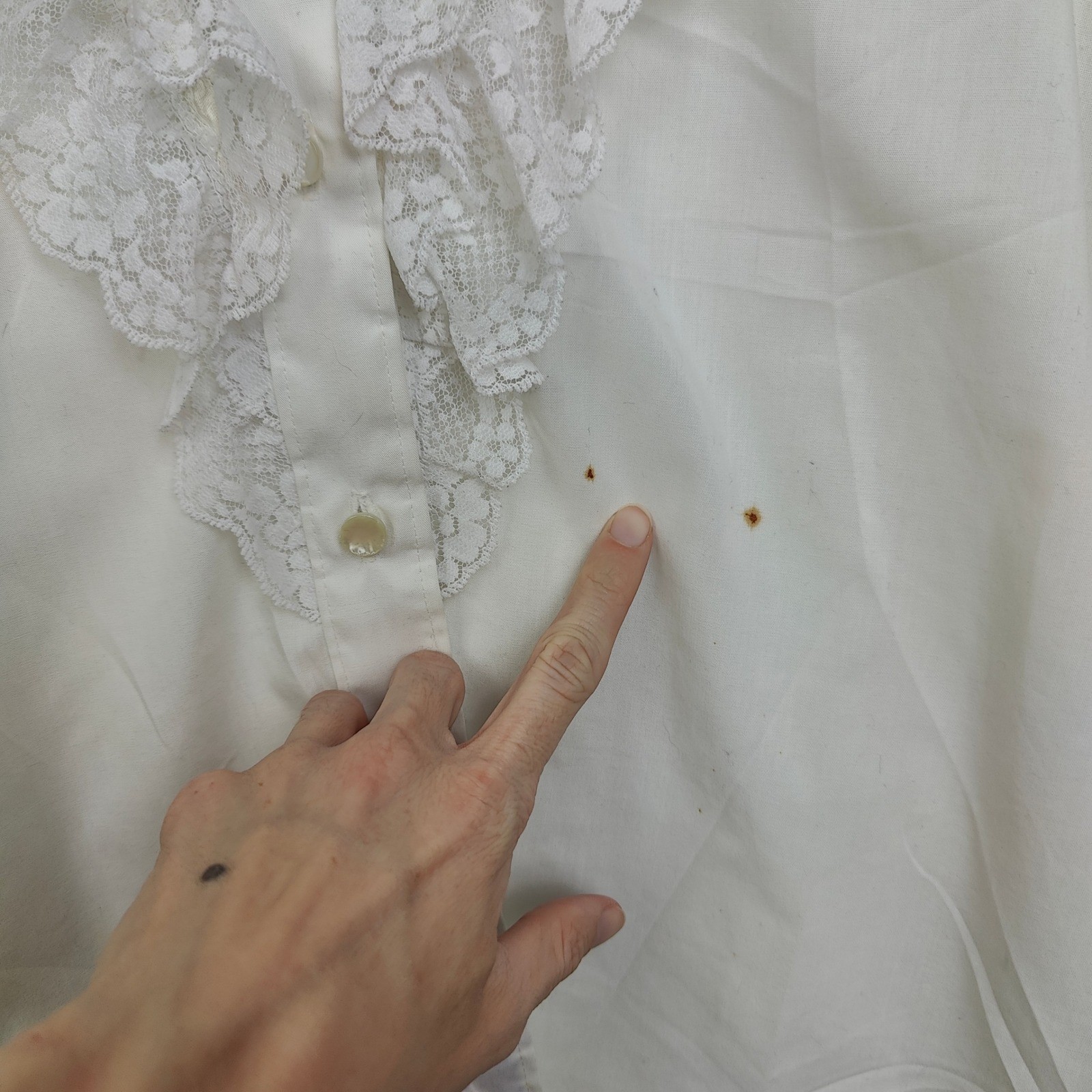 Vintage 70s H Bar C Womens Top 34 Small White Lace Ruffle Western Cowgirl