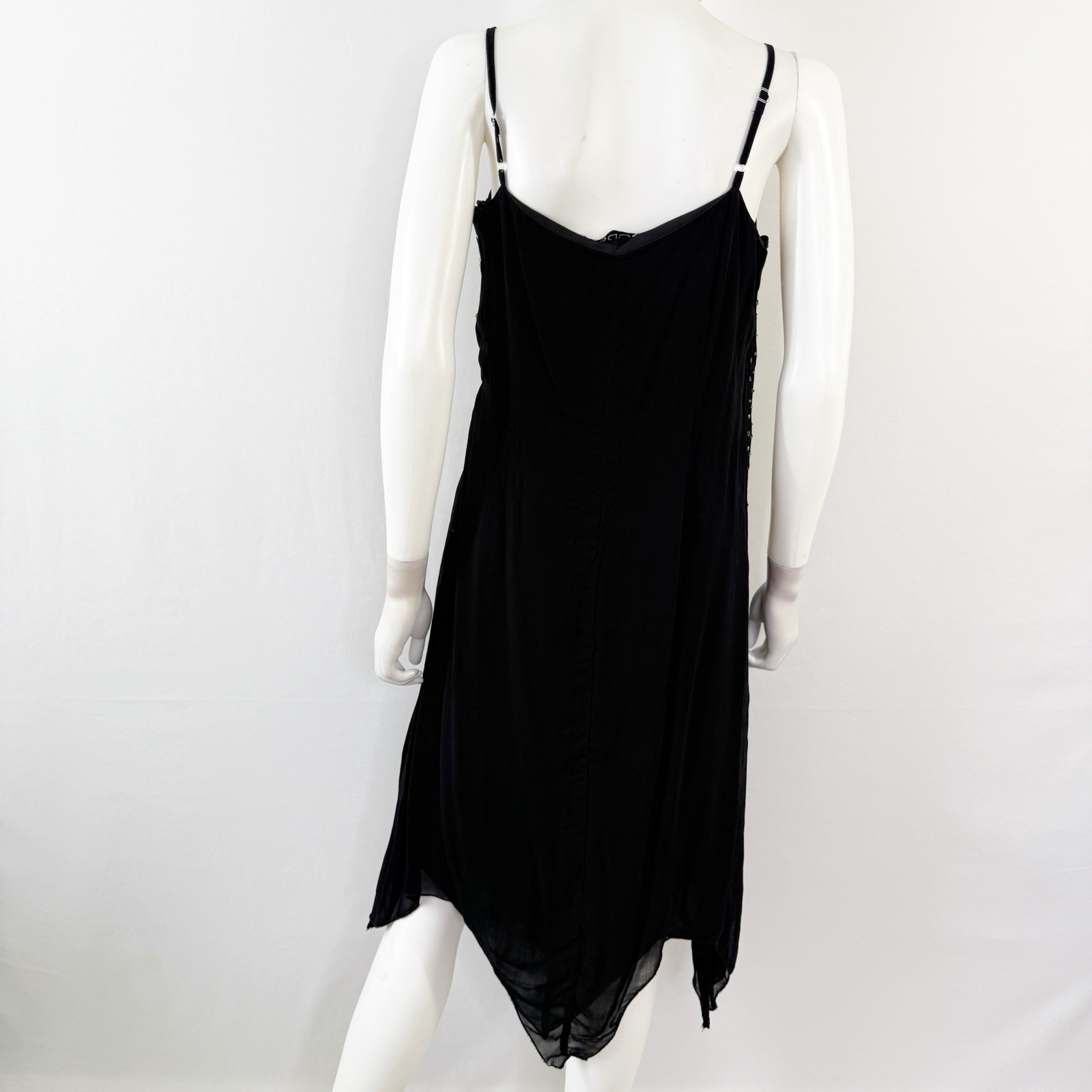 Vintage CDC Black Beaded Midi Dress Size 10 Sleeveless Cocktail Y2K