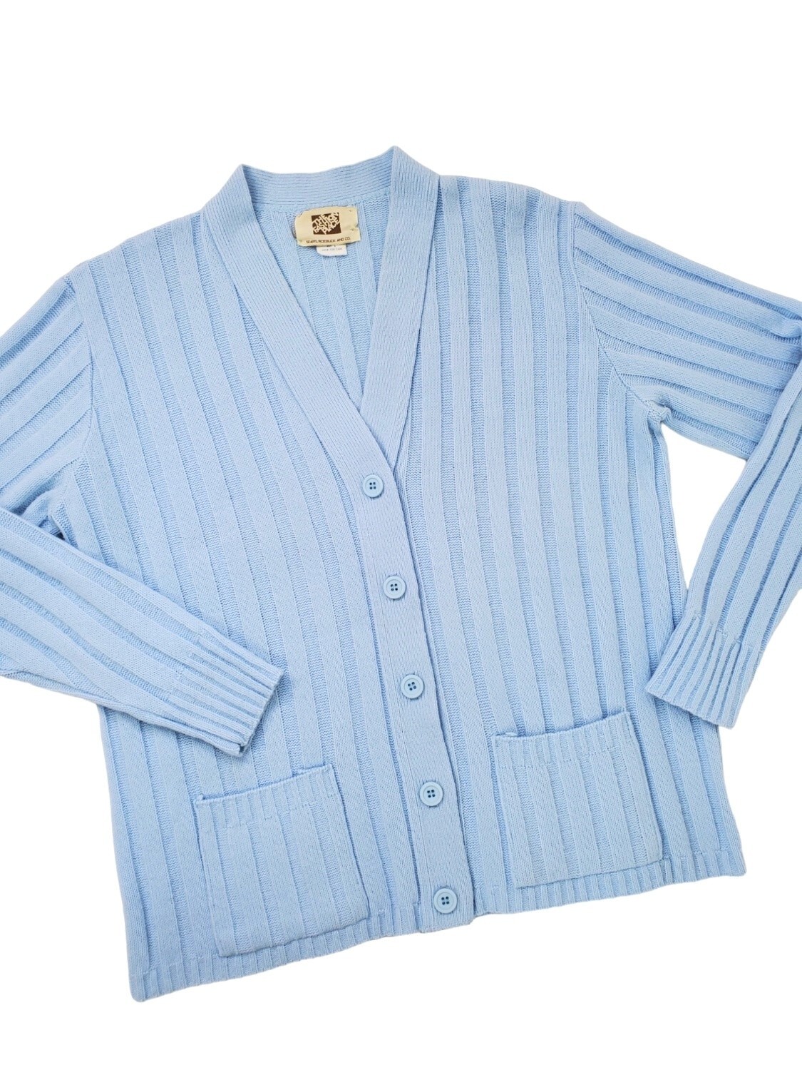 Vintage 1970s Sears Sweater – 70s Cardigan in Light Blue sm med lg
