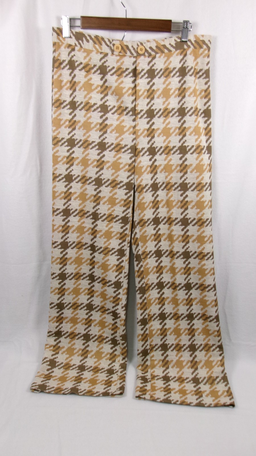 Vintage 1970s Jack Winter Brown Houndstooth Knit Pants Size 16 High Waist Flare