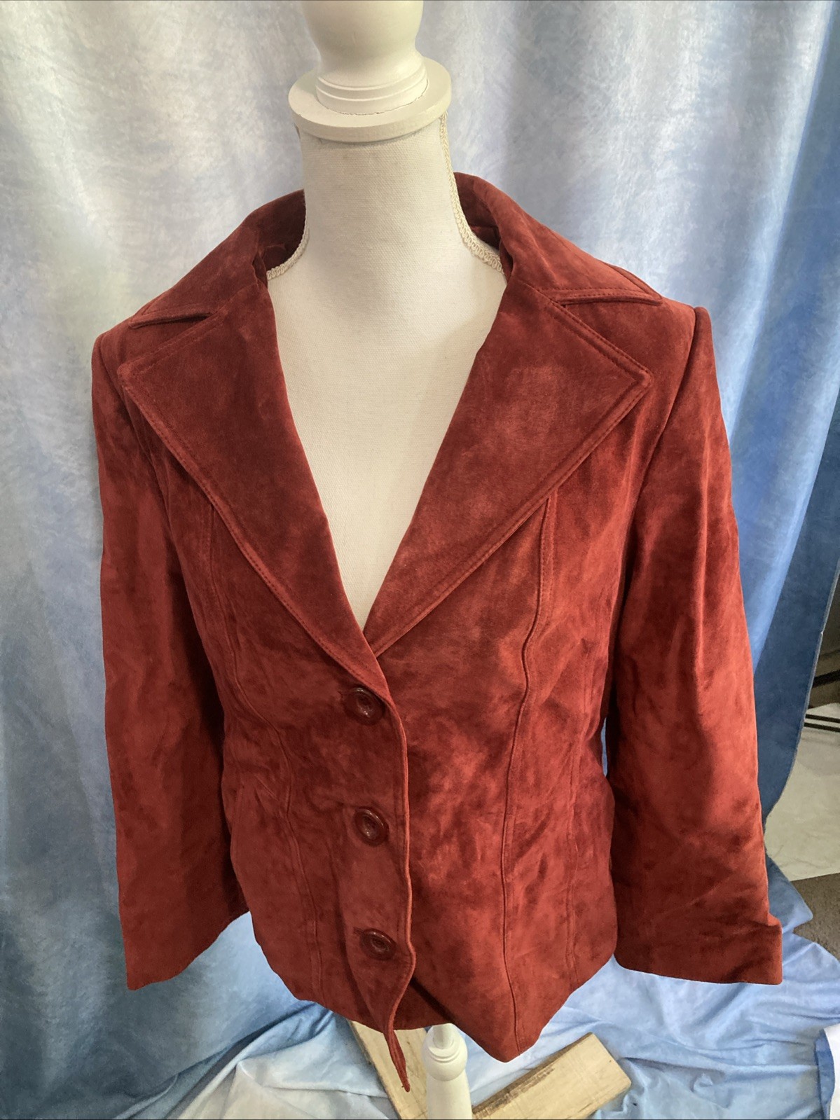Vtg 90s Y2K Preston & York Burgundy Red Suede Leather Jacket Blazer Lined Large