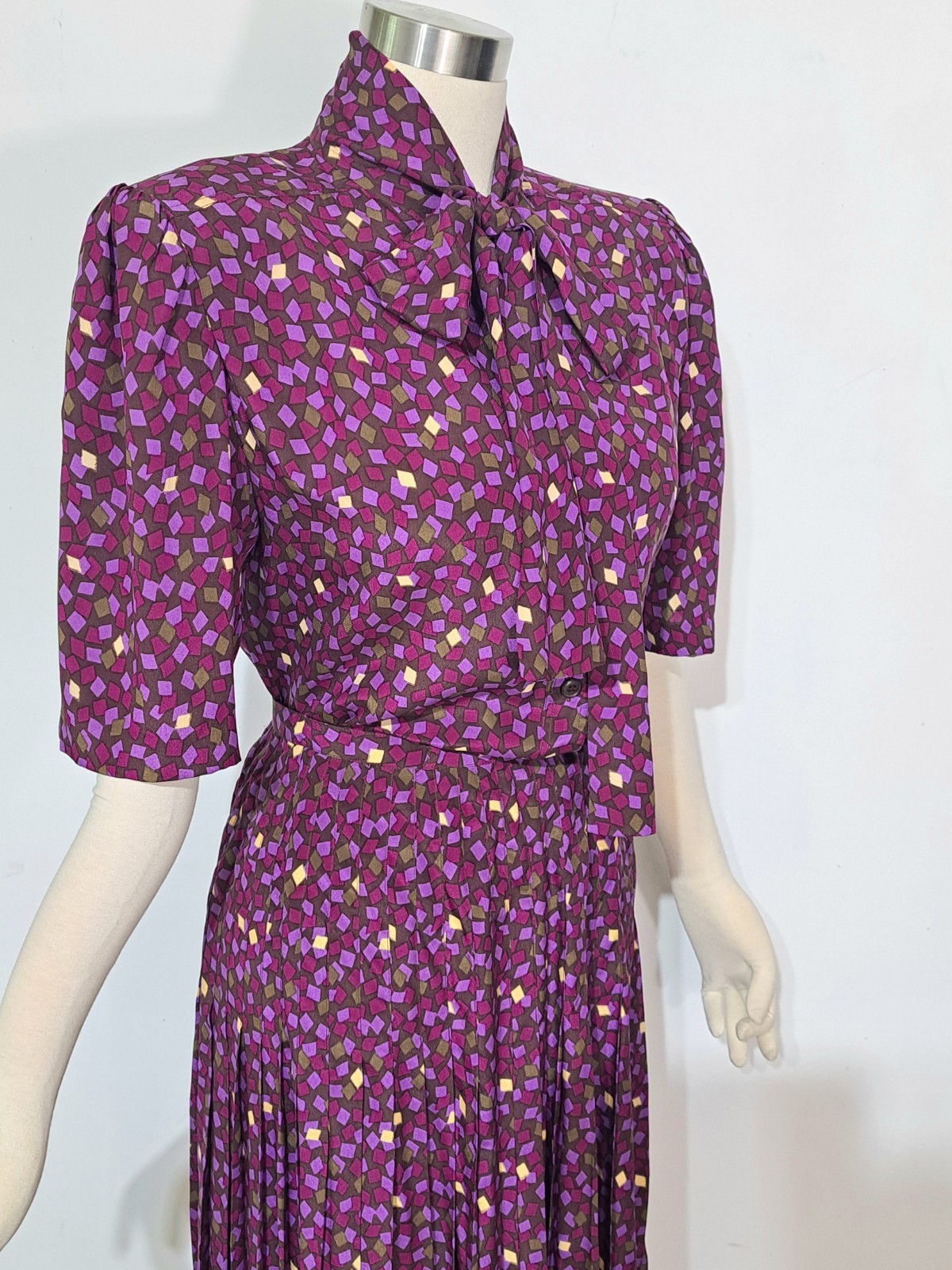 Vintage 1980s Jean-Louis Scherrer Boutique 2-Pc Dress Purple Silk Sz 42 Bow