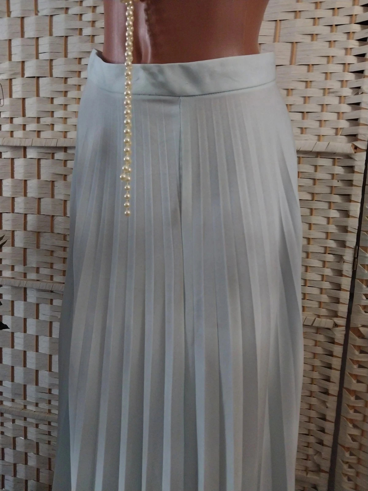 VTG Silky BABY BLUE CRYSTAL PLEATS PLEAT MAXI DRESS SKIRT FLARE SWEEP TWIRLY