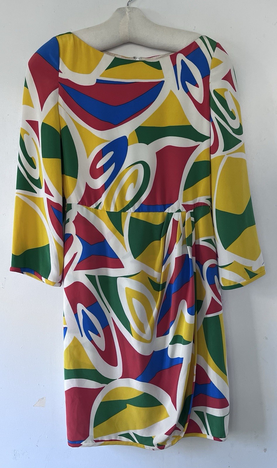 Bill Blass 1960s MCM Color Block Silk Faux Wrap Cocktail Dress