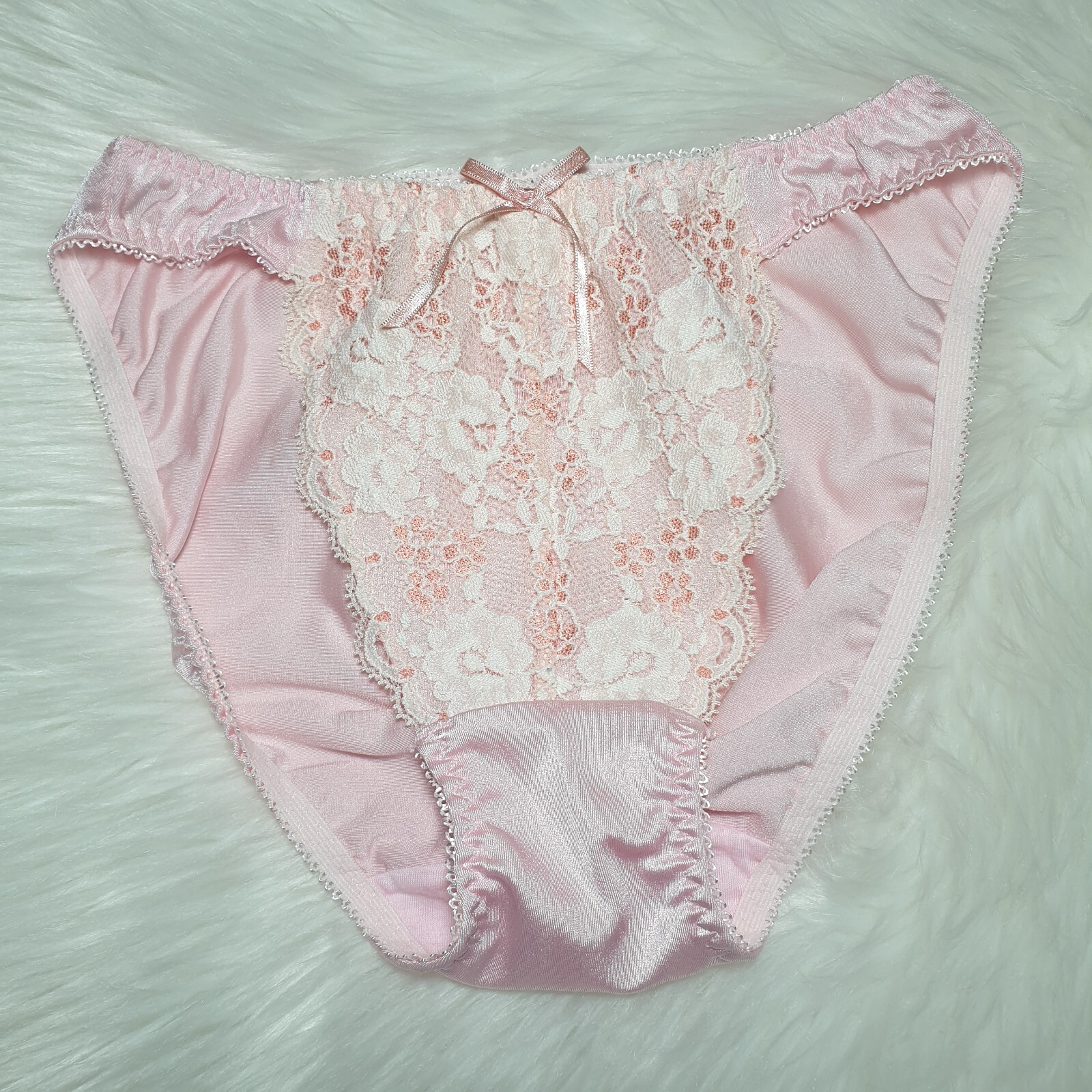 Vintage Nylon Satin Panty Silky Pink Bikini Sissy Lace Brief Sz Small Hip 32-36″