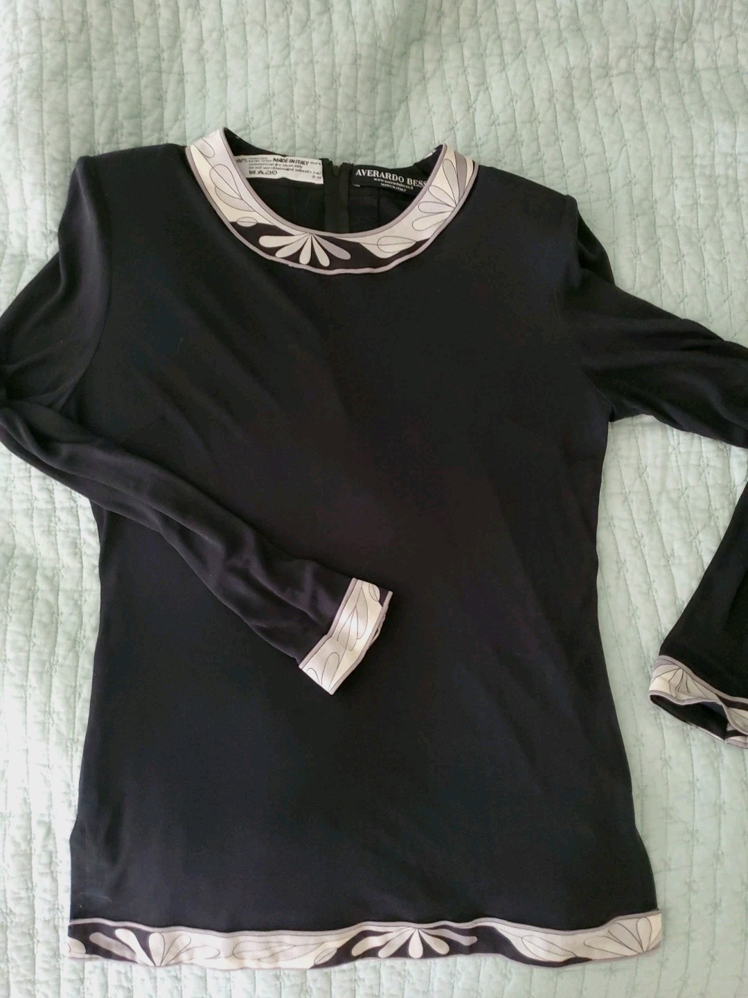 VINTAGE AVERARDO BESSI BLACK SILK TOP BLOUSE SZ 8 ITALY SILK LONG SLEEVE EUC