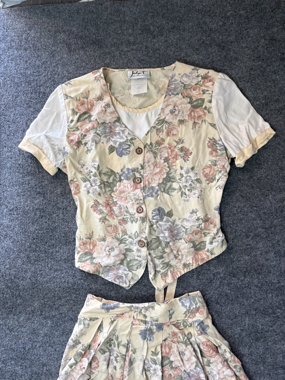 Jadyn T San Francisco Skirt Button Up Top Womens Small Floral VTG Cottage Core