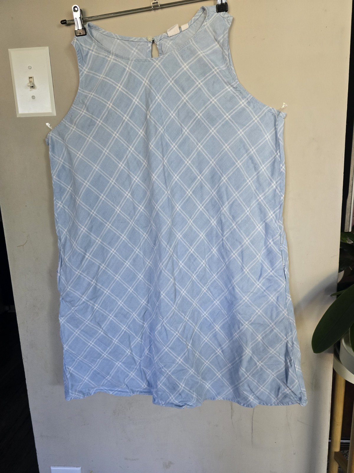 This light blue dress from Gap features a white checkered pattern and an A-line