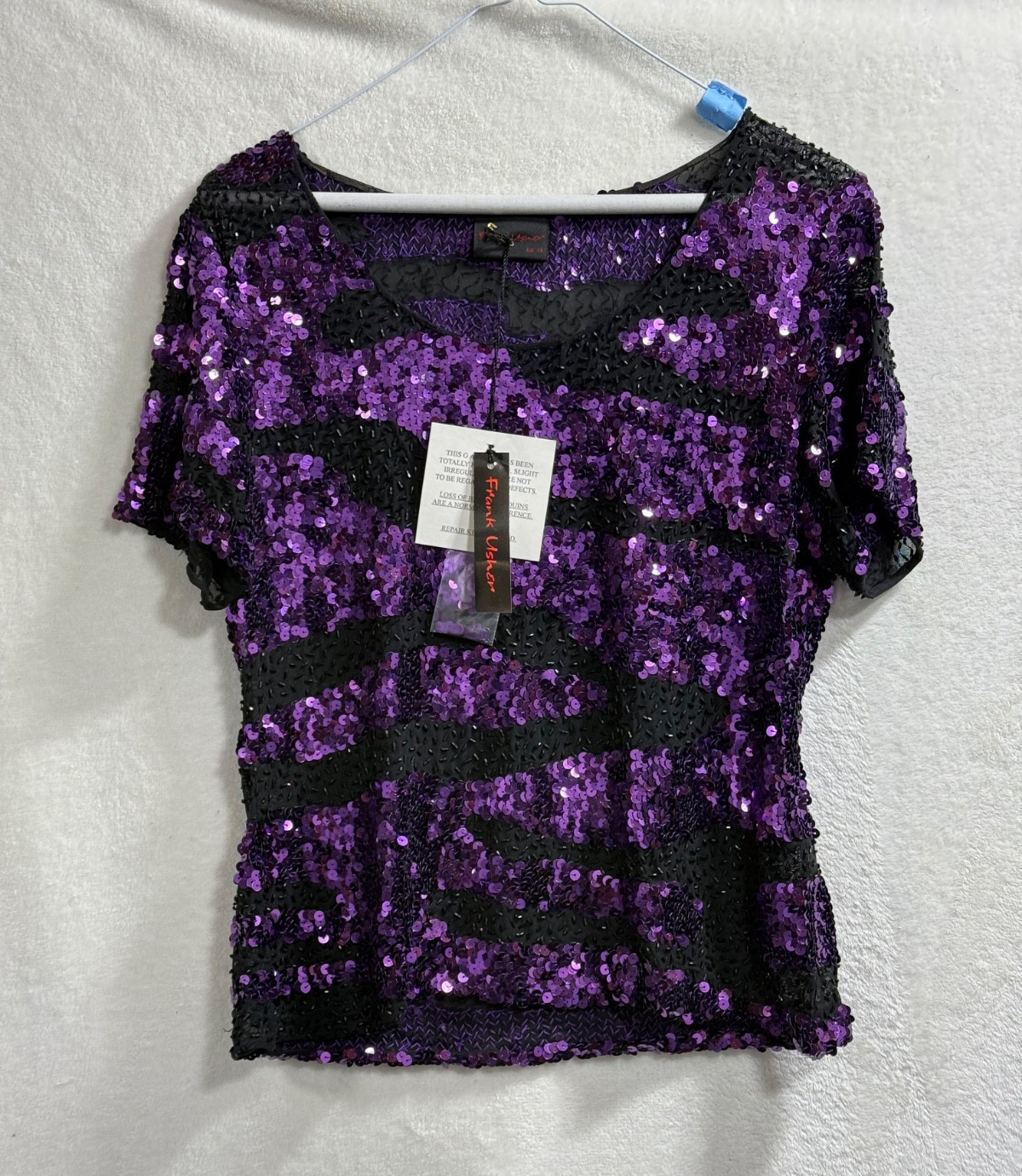 Frank Usher Top Size 14 Purple Sequin 90s Short Sleeve Cocktail Formal Y2K Glam