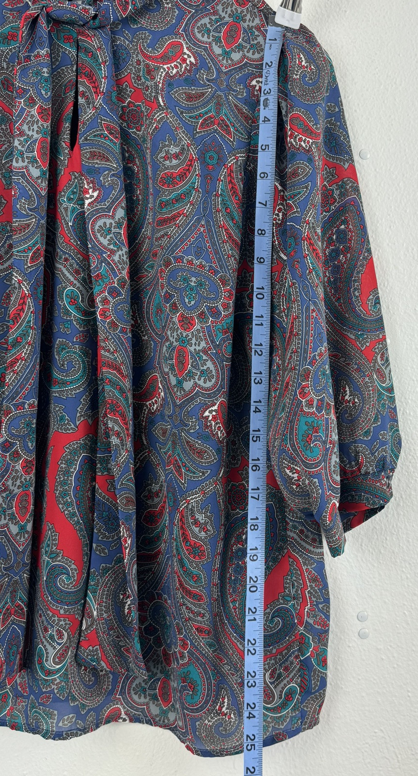 Vintage 1970s Teddi Of California Boho Blouse Top Half Sleeve Neck Tie Size 14