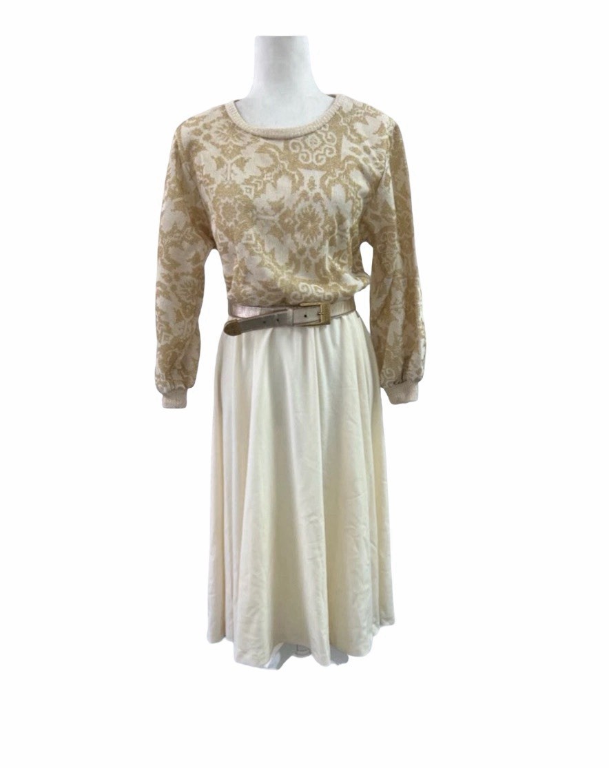 Vintage Metallic Embroidered Sweater Knit Dress 70’s Toni Todd