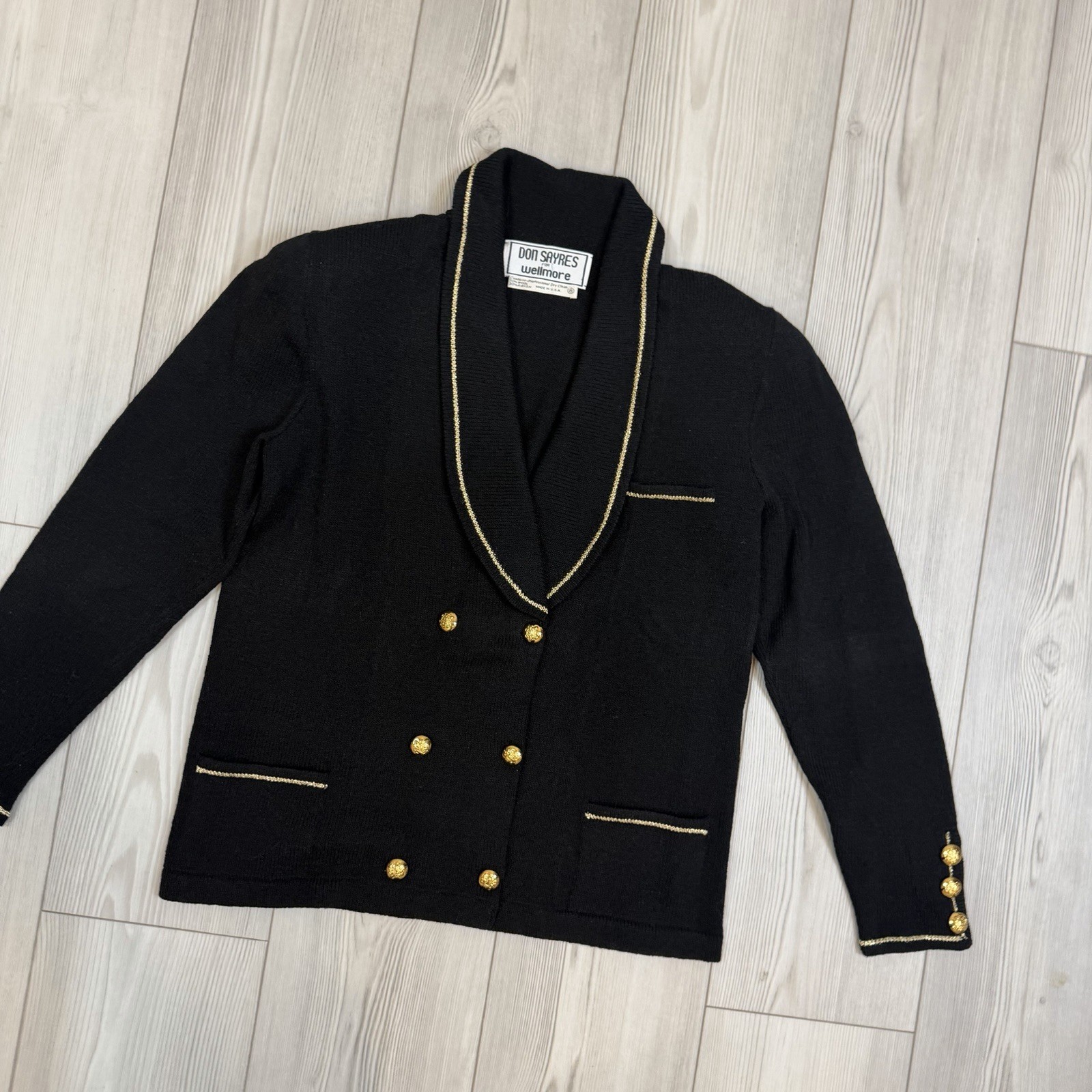Vintage Don Sayres For Wellmore Wool Blend Black Blazer Gold Embellishment 8