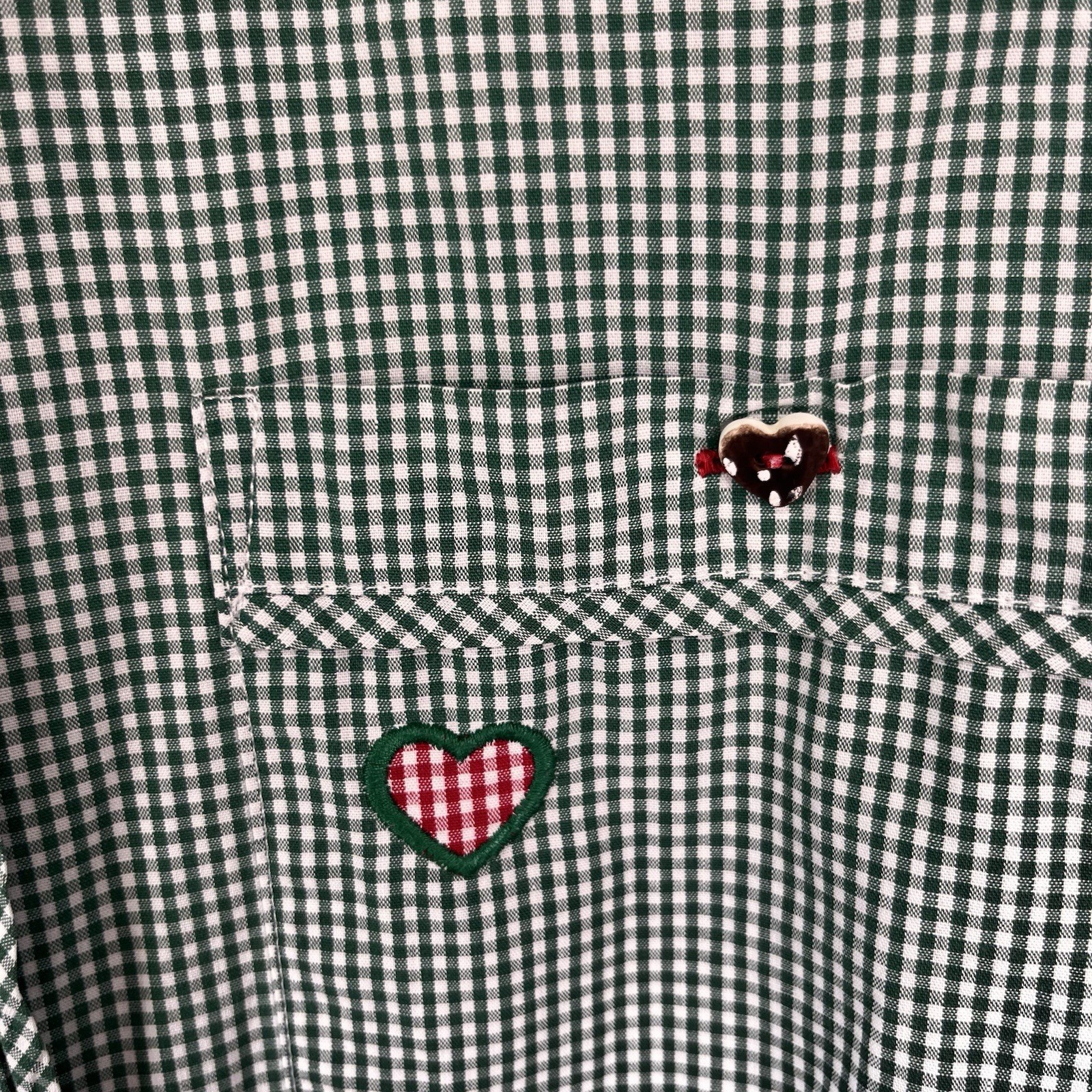 Hammerschmid Vintage Gingham Shirt Women Medium German Cotton Blouse Hearts Cute