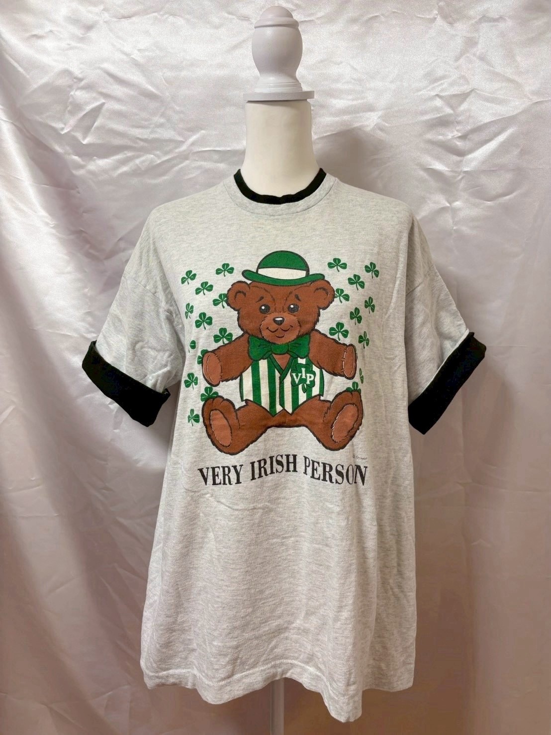 Vintage 1980s St Patricks Day Teddy Bear Graphic T shirt Size XL Made in USA