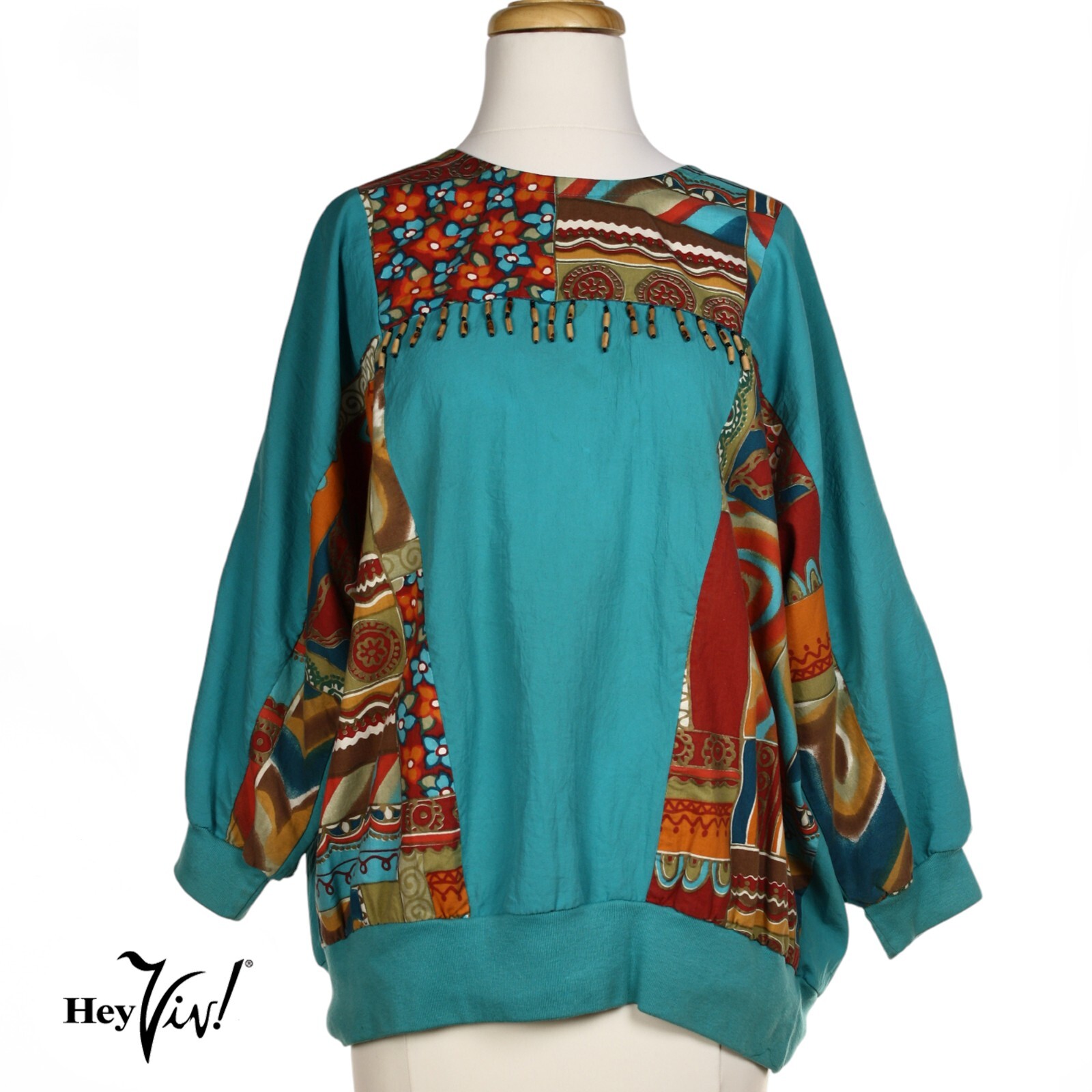 Vintage Silver Threads Pullover Top Turquoise w Beading Plus Size XL – Hey Viv