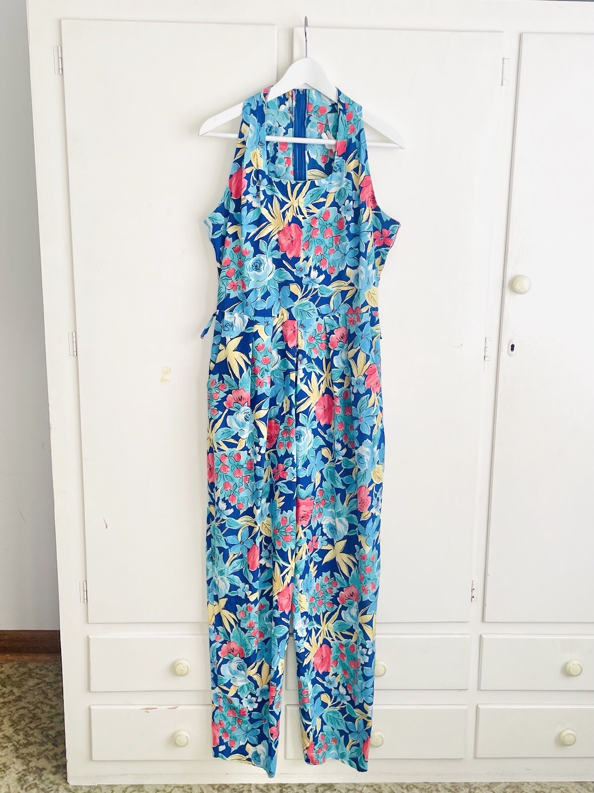 Vintage 90s Incognito Womens Jumpsuit Pantsuit Blue Floral Sleeveless Size M/L