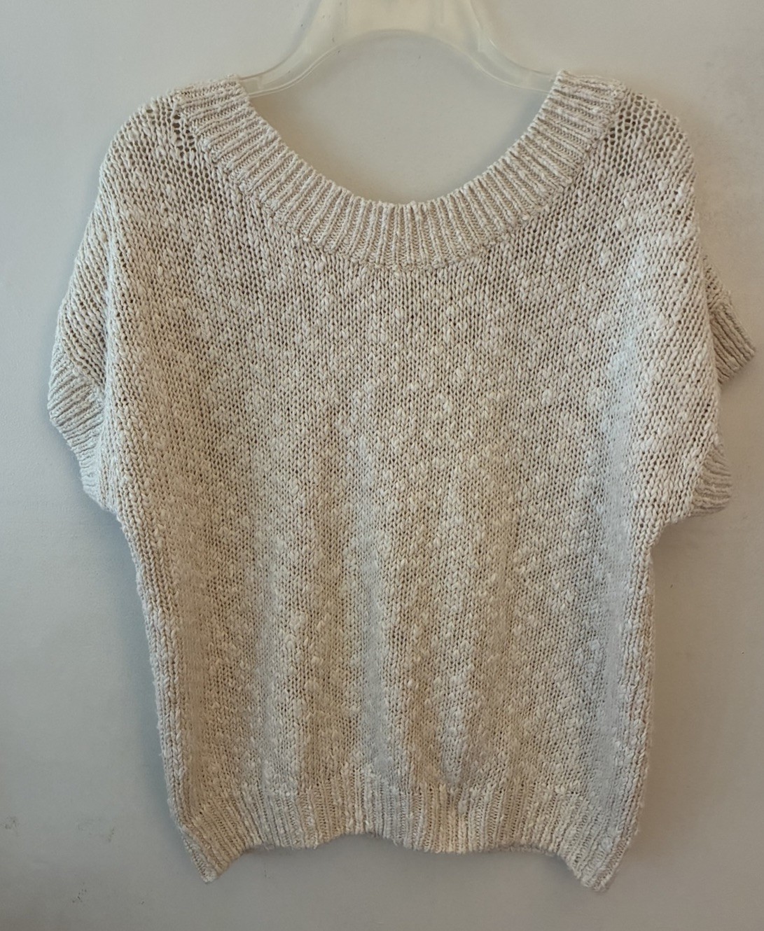 Vintage 90s Milano Design Group Cream Short Cap Sleeve Pullover Sweater Size L