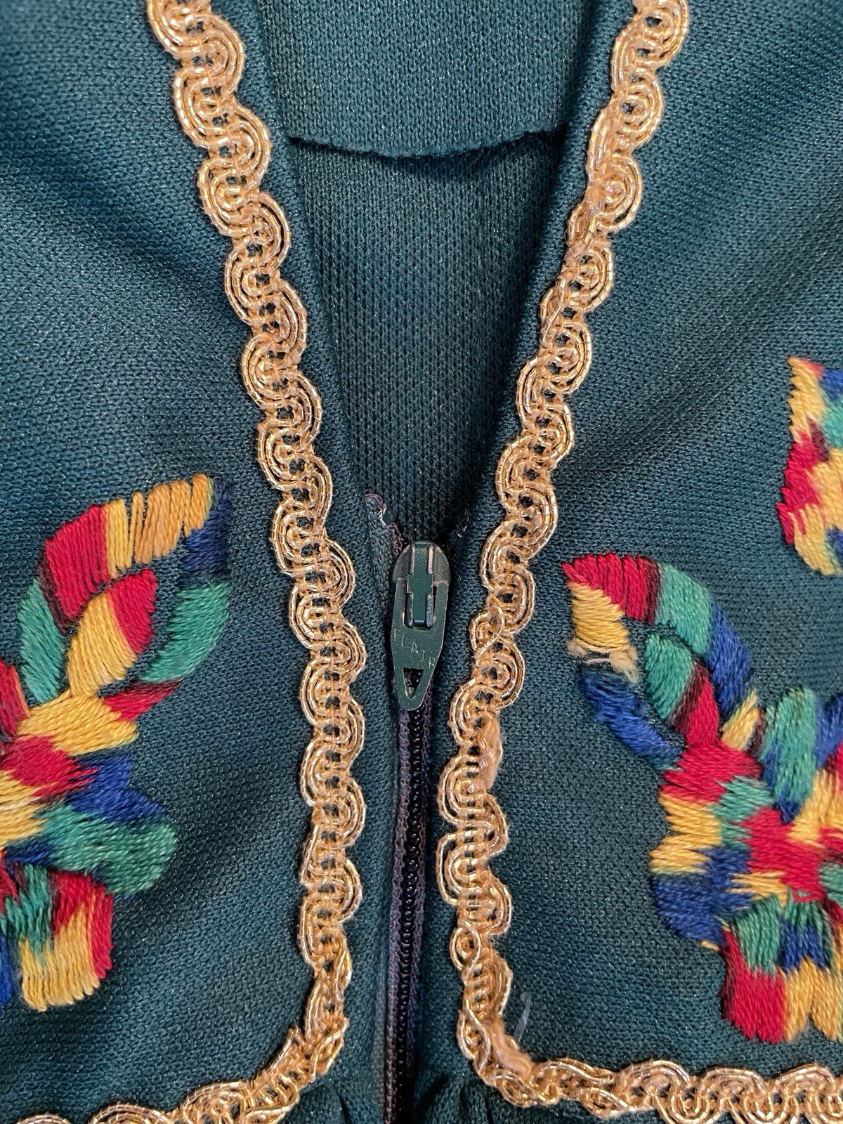 Vintage 70s Green Embroidered Maxi Hostess Dress Folk Boho Lounge Gown M L