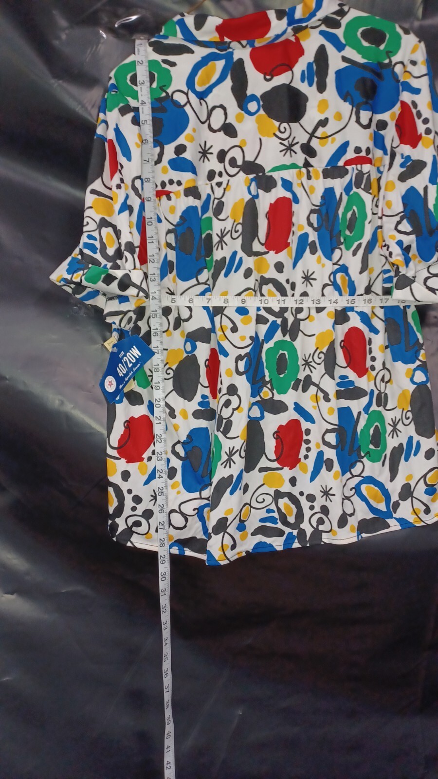 Vintage Top Notch v neck colorful Unique short Sleeve Top 20W 40 Blouse NWT