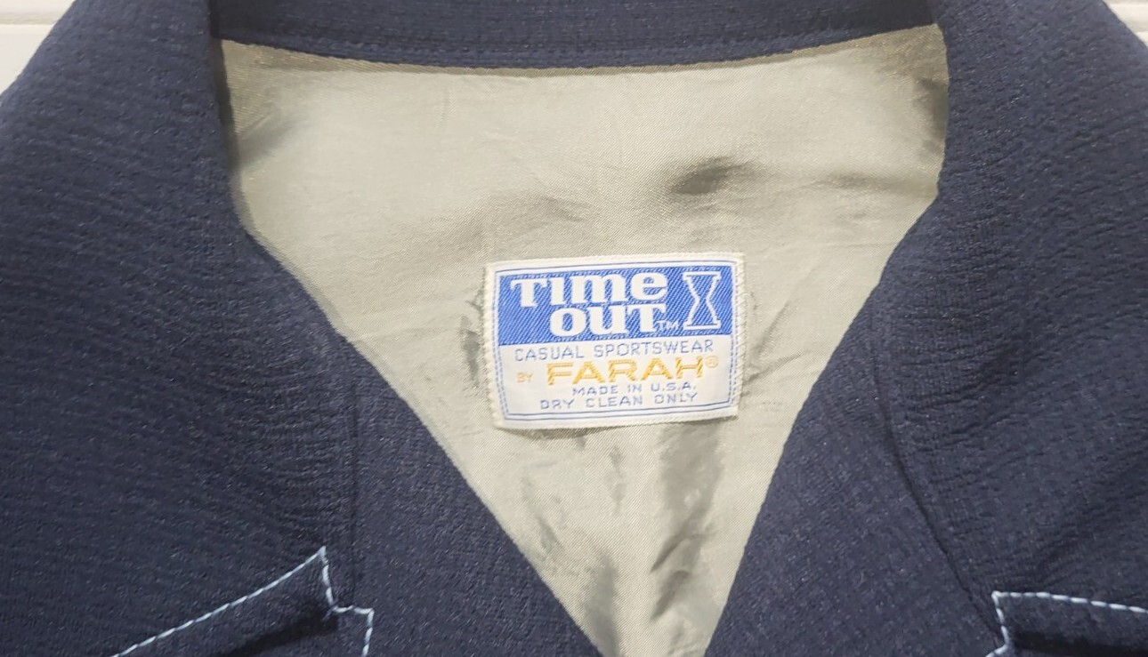 Vintage Time Out By Farah 1970s Sport Coat Leisure Suit Navy Blue Womes M/L
