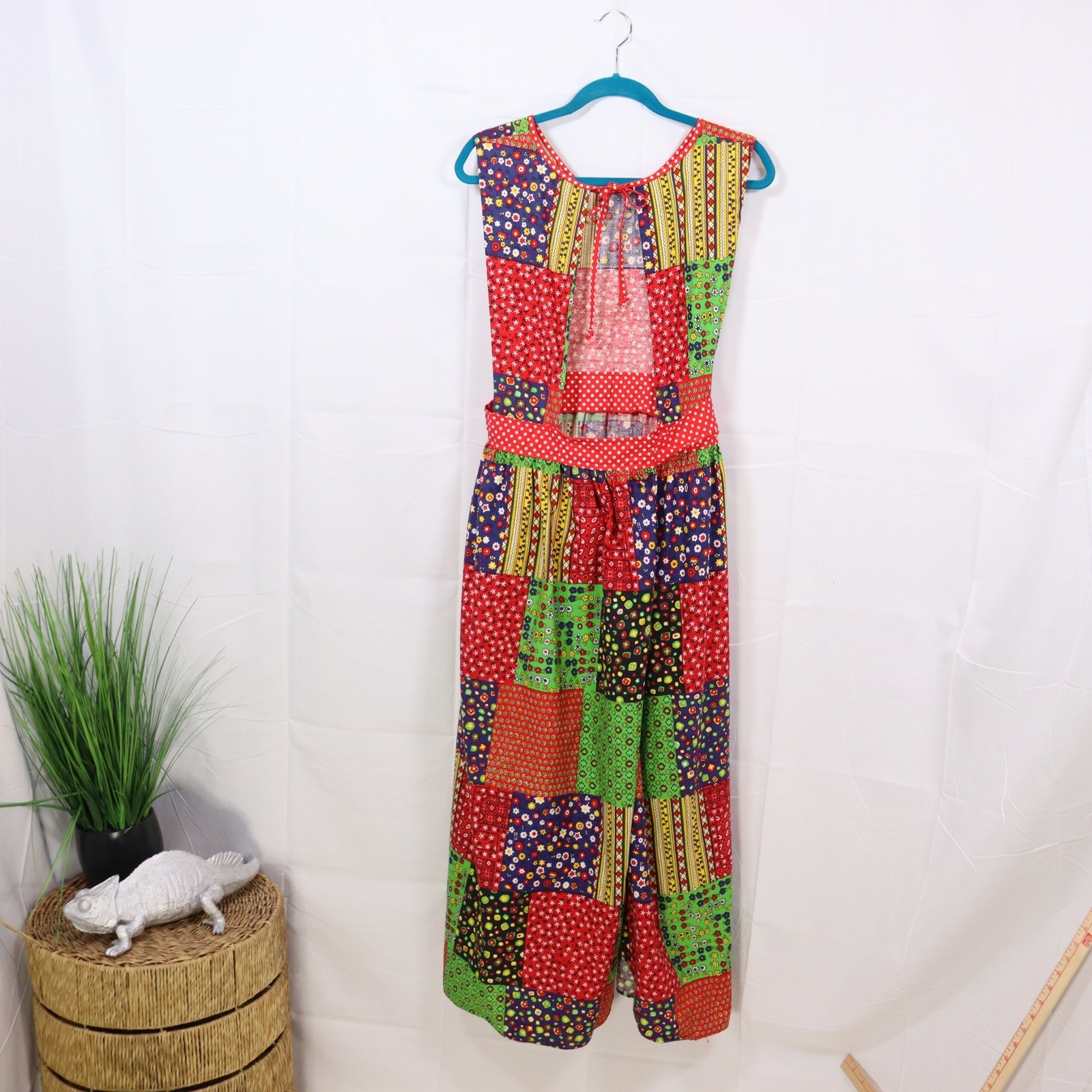 Design House Patchwork Apron Dress OS Multicolor Womens Vintage Boho Maxi