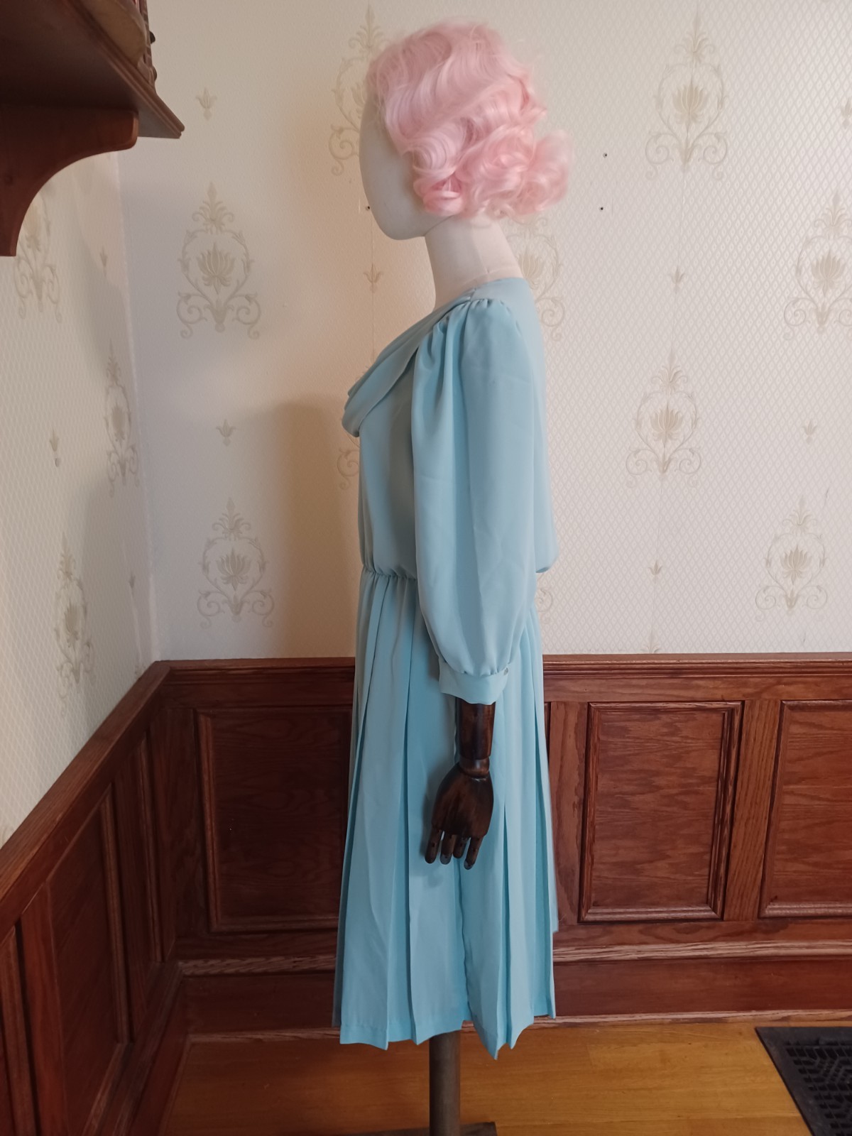 Vintage 1980s Sheer Pastel Aqua Bobby’s Girl Romantic Coquette Dress