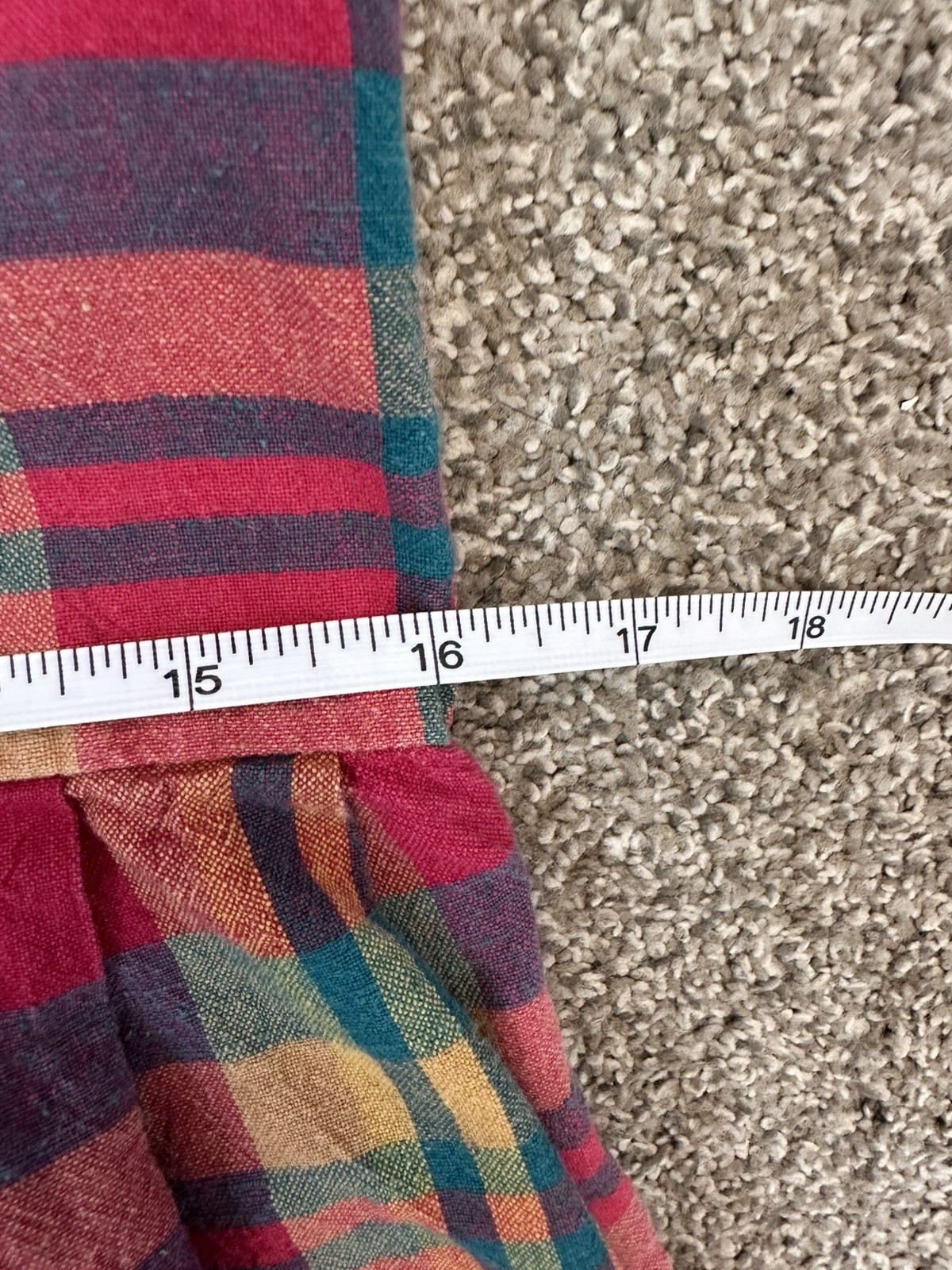 Vintage 80s Midi Dress Plaid Cotton Womens S Drop Waist Button Back Cottagecore