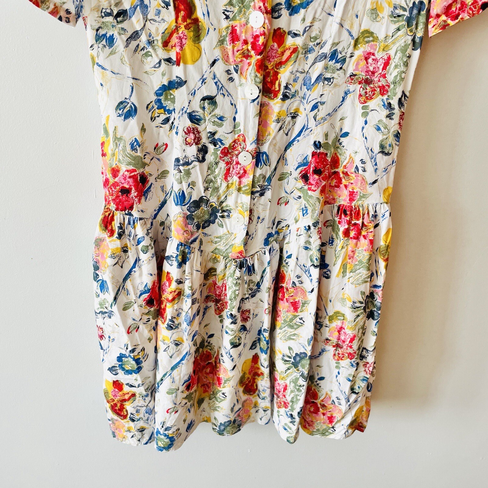 Vintage 80’s 90’s Womens Dress Jacqueline Eve White Floral Drop Waist Size 10 12