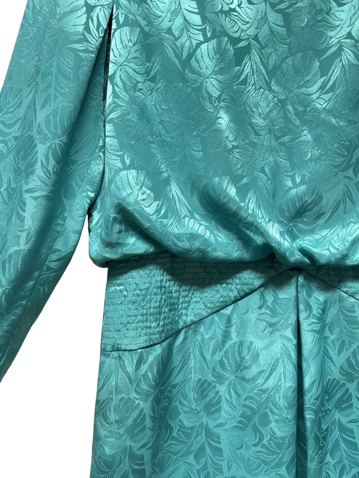 Vtg Henry Lee Women Dress 1960 Green Satin Floral Print Button Up Back Size 12
