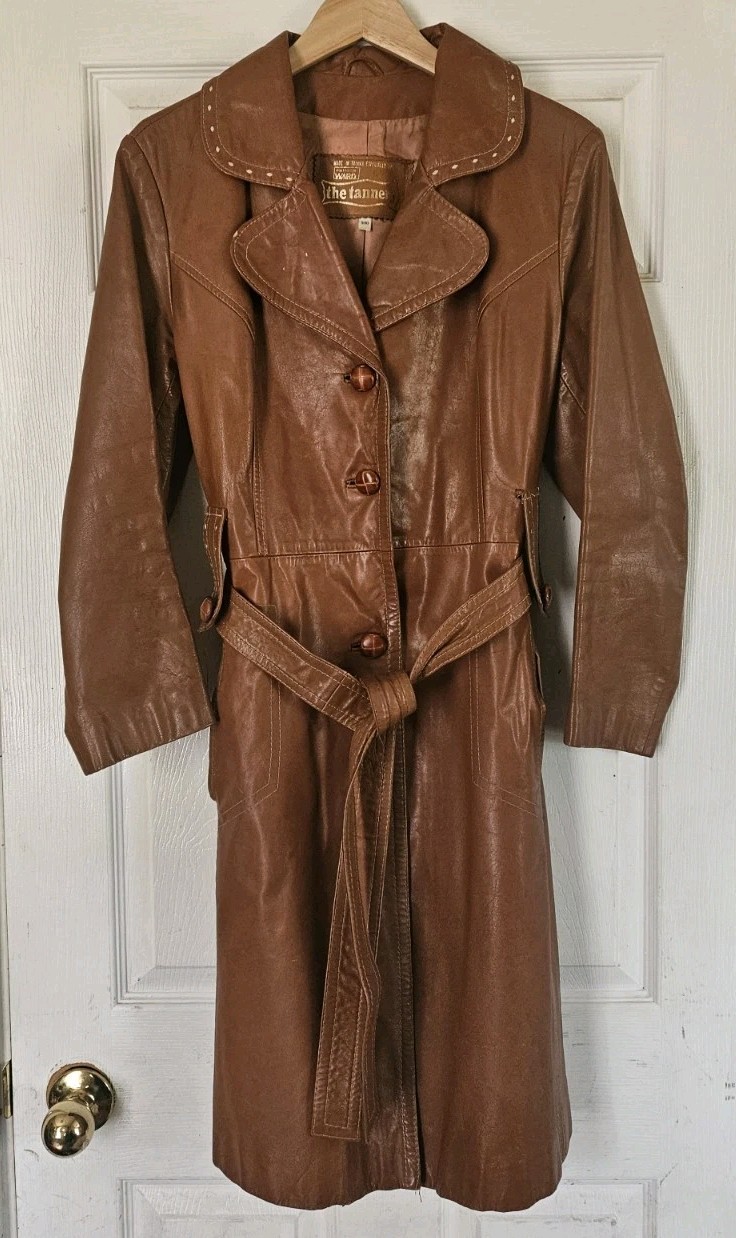 VTG Montgomery Ward The Tannery Women’s Leather Trench Coat Size 9/10