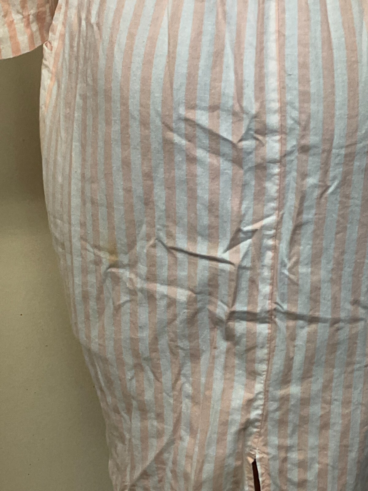 1980s Pink and White Striped Pop Collar Dress with Pockets by Ideas Size Medium