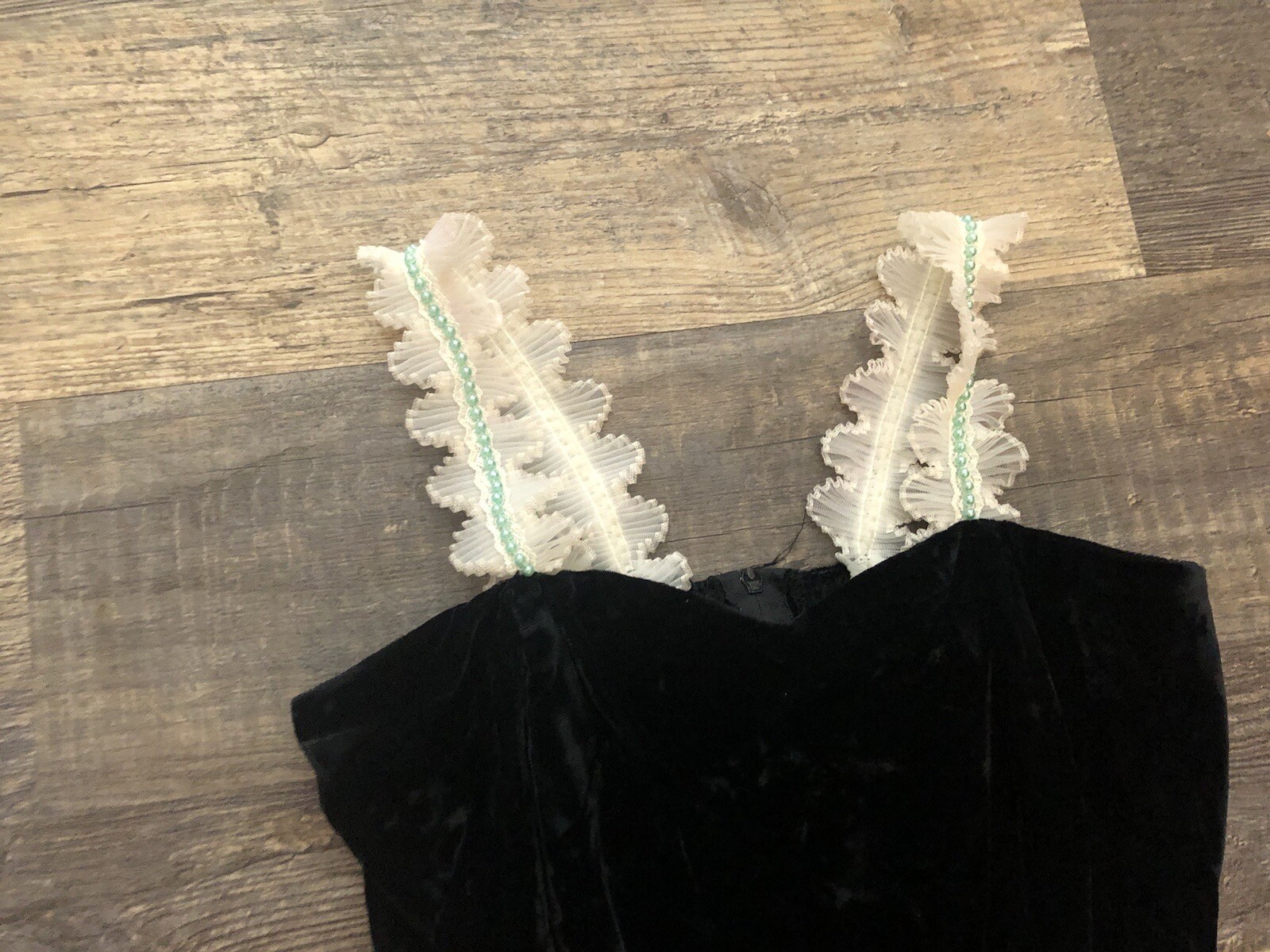 Katie MFG Black Velvet Bow Party Prom Dress 1980s Juniors XS Vintage Union