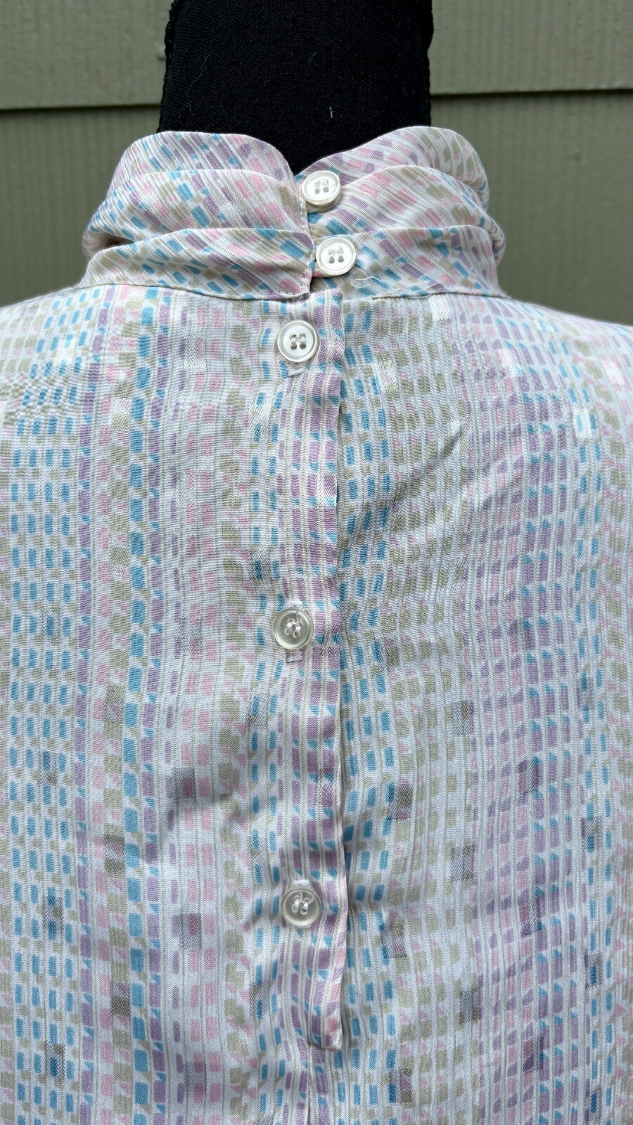 vtg Nicola 70s 80s Pastel Granny Silky Mock Neck Scarf Secretary Poet Blouse