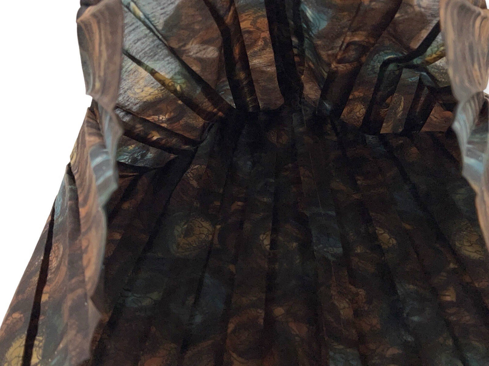 1950S BROWN BLUE FLORAL ABSTRACT NOVELTY DAY DRESS MS MAISEL S