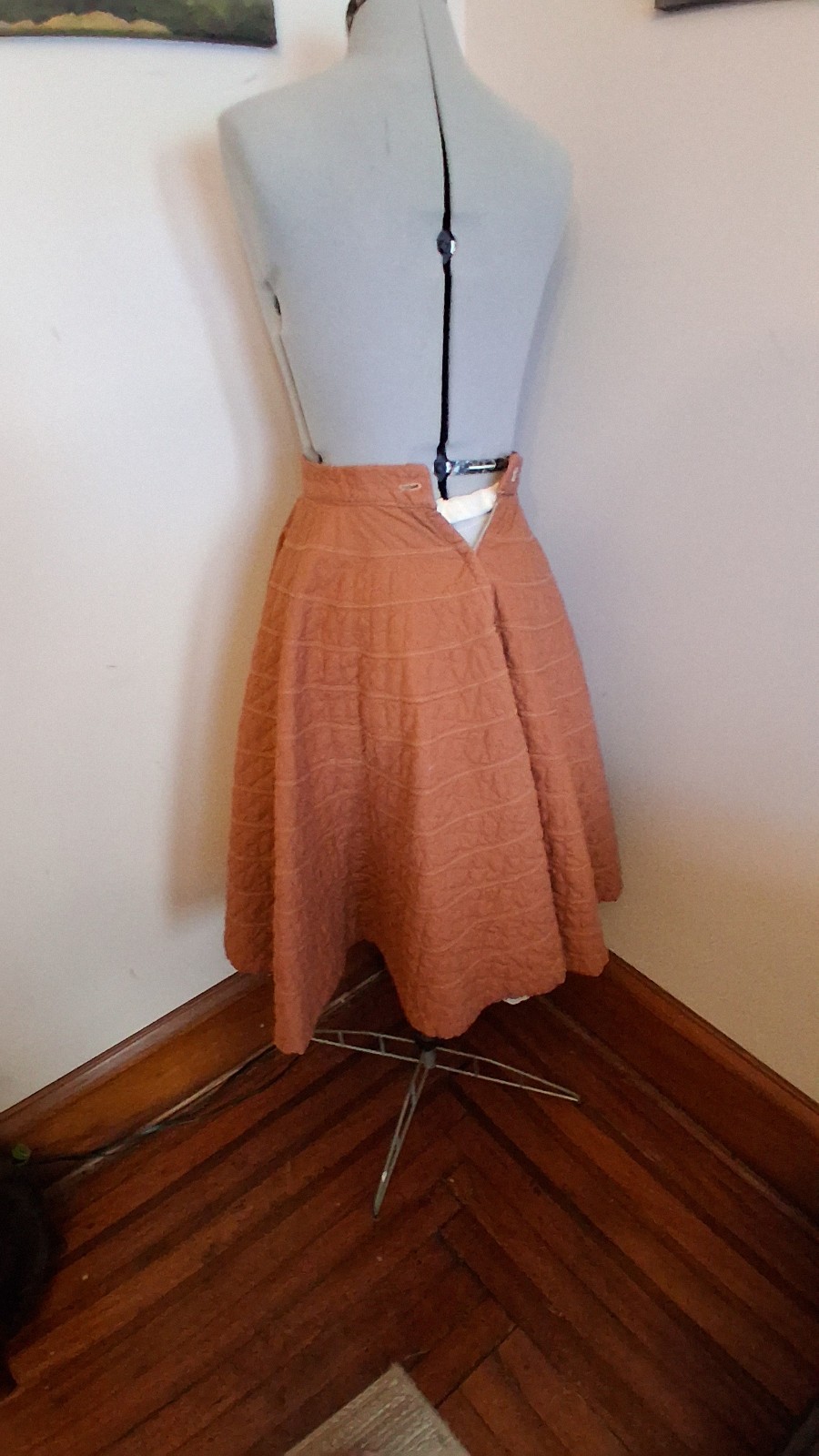 1950s Quilted Circle Skirt, Brown Allen’s Size S/XS Rockabilly Swing Skirt