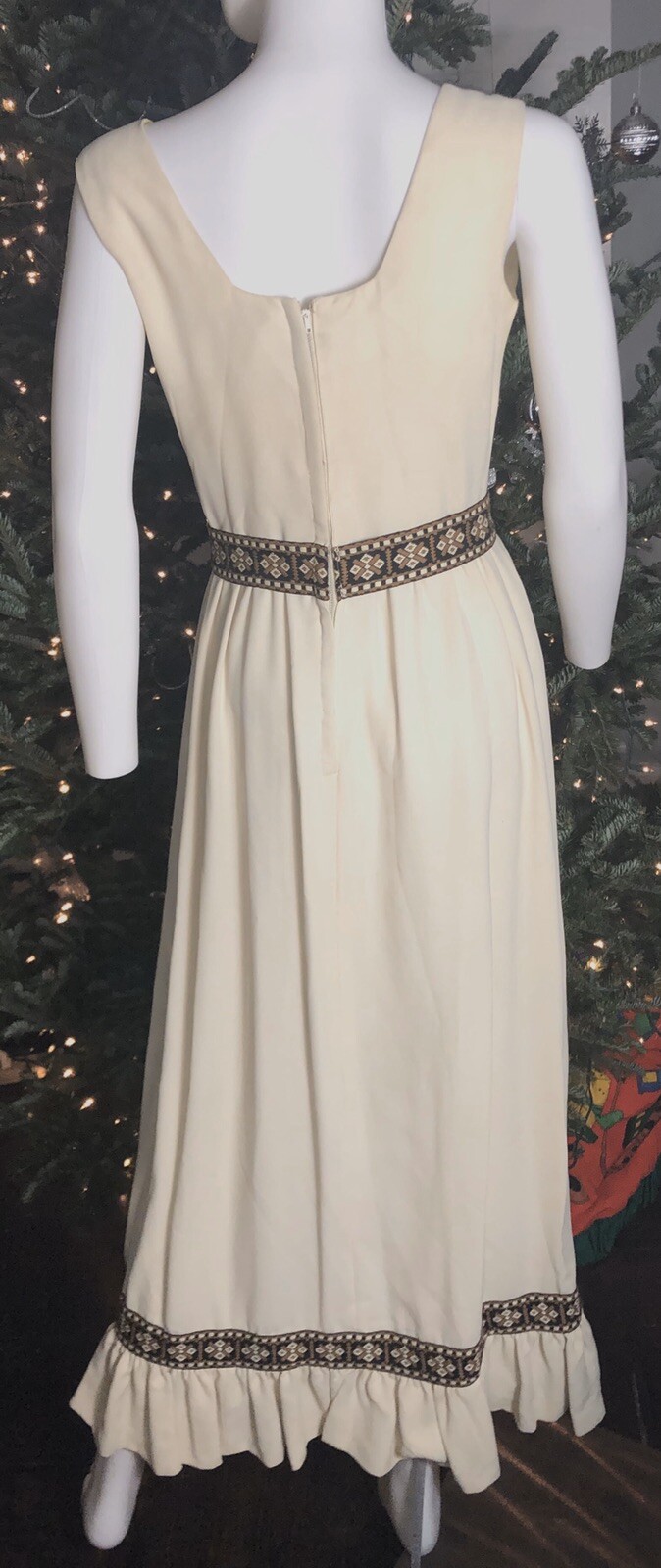 Vintage 60s 70’s Women Medium Dress Neutrals Sleeveless Maxi Ruffles Homemade