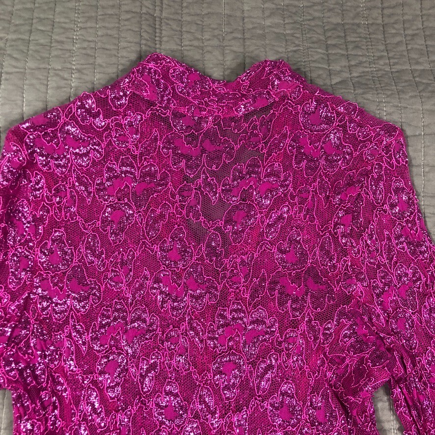 Vintage Y2K Jacket Women Medium Pink Glitter Sheer Lace Festival Kimono Boho NWT