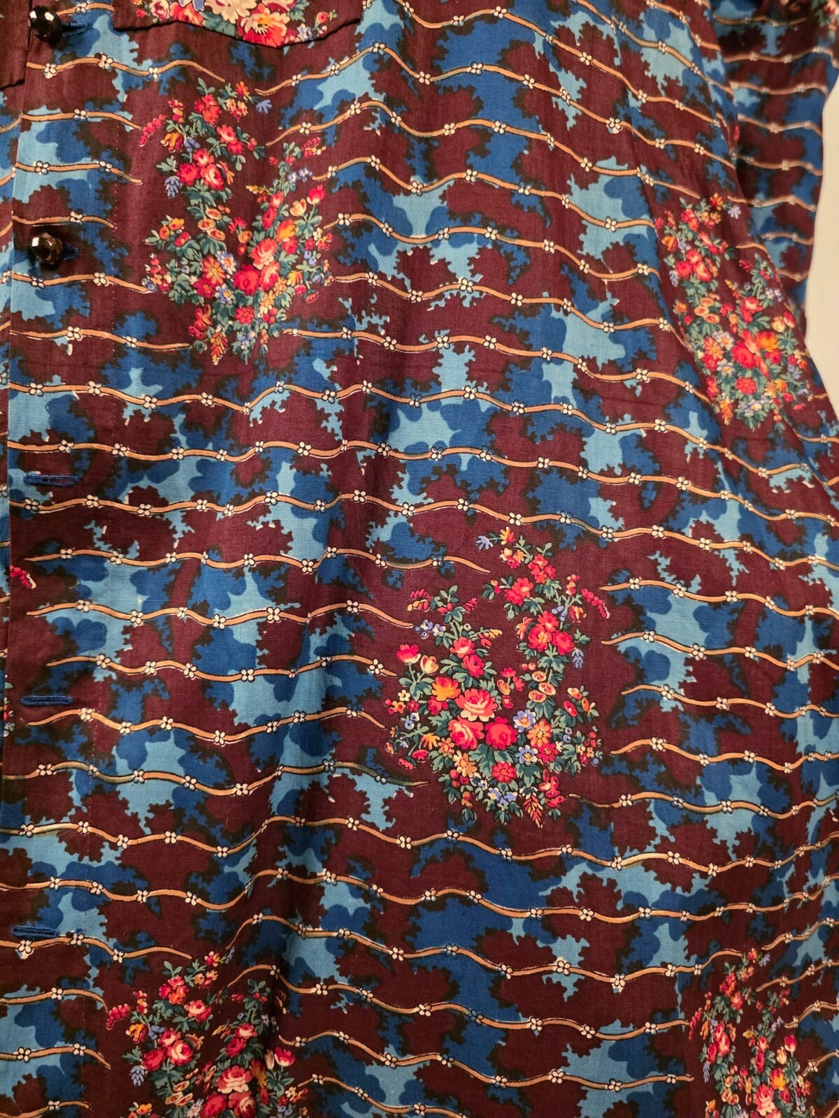 UNWORN CONDITION CIVIL WAR 1850’S FLORAL CHINTZ WRAPPER DRESS W PAGODA SLEEVES