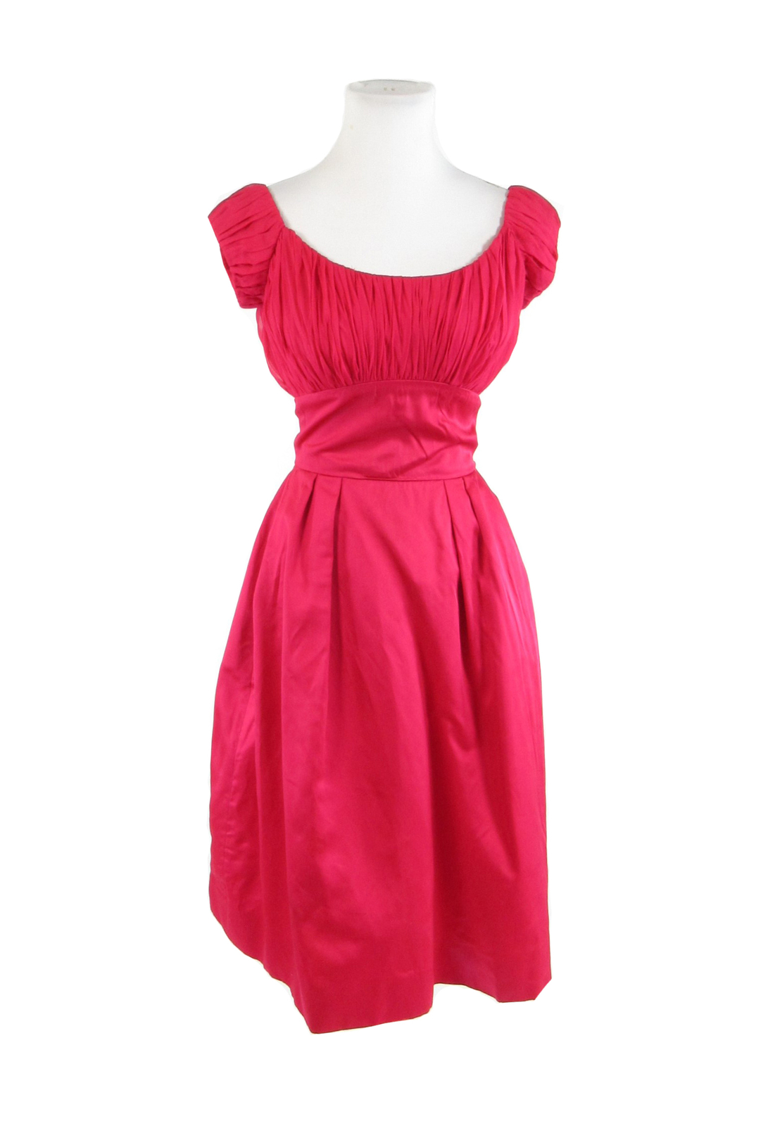 Rose red cap sleeve sheer overlay empire waist vintage dress XS