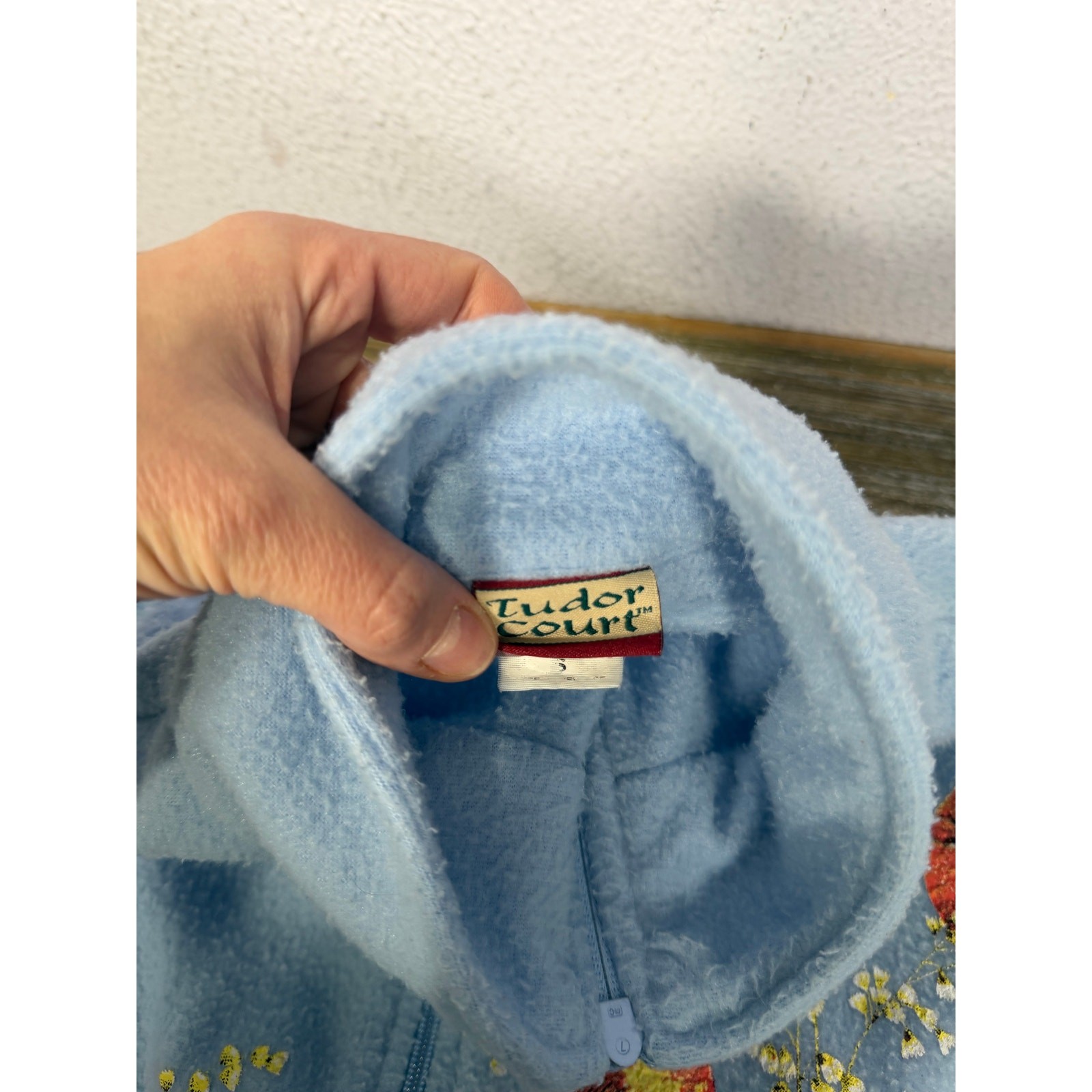 Vintage Tudor Court Fleece Womens Cardinal Bird Blue S Cottagecore Nature Granny