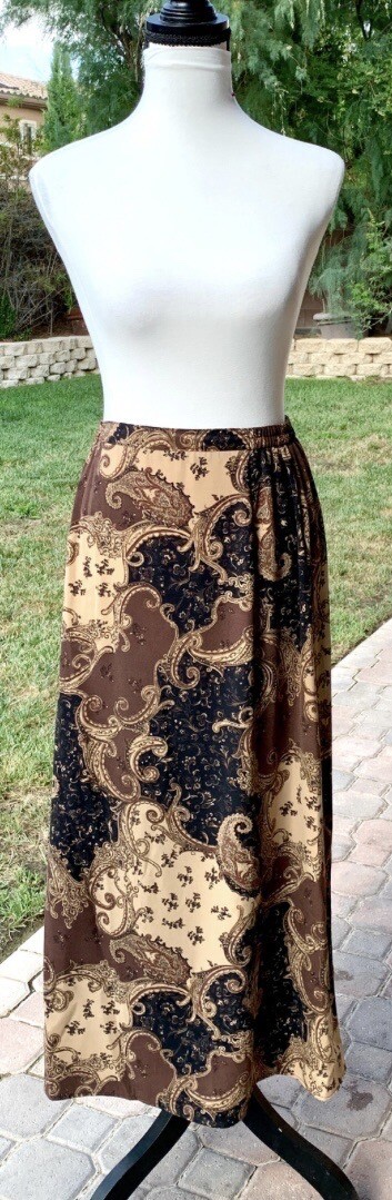 Skirt Brown Vintage Laura Scott Plus Size:16W Brown w/Black Swirl Multi-Print