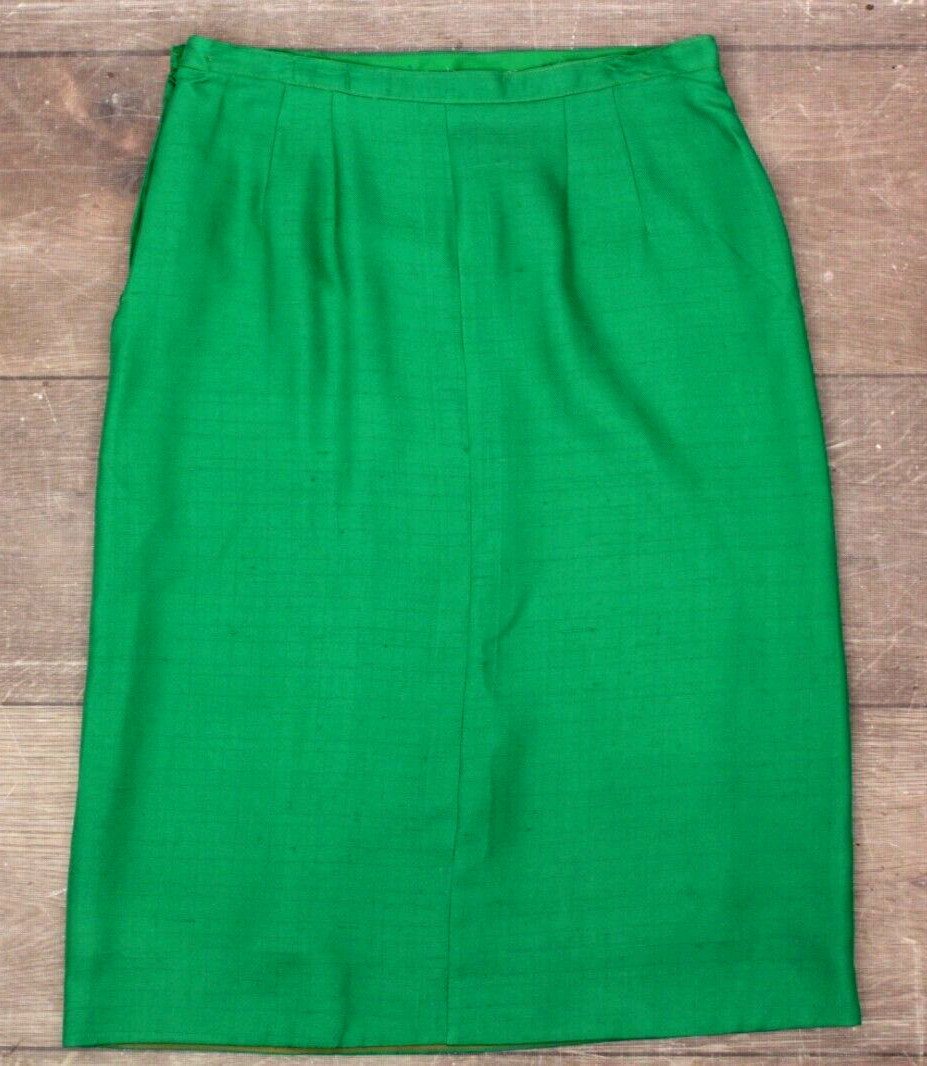 VTG Women’s 60s 2 Pc Kelly Green Dress Suit Set W/ Lion Head Buttons M/L 1960s