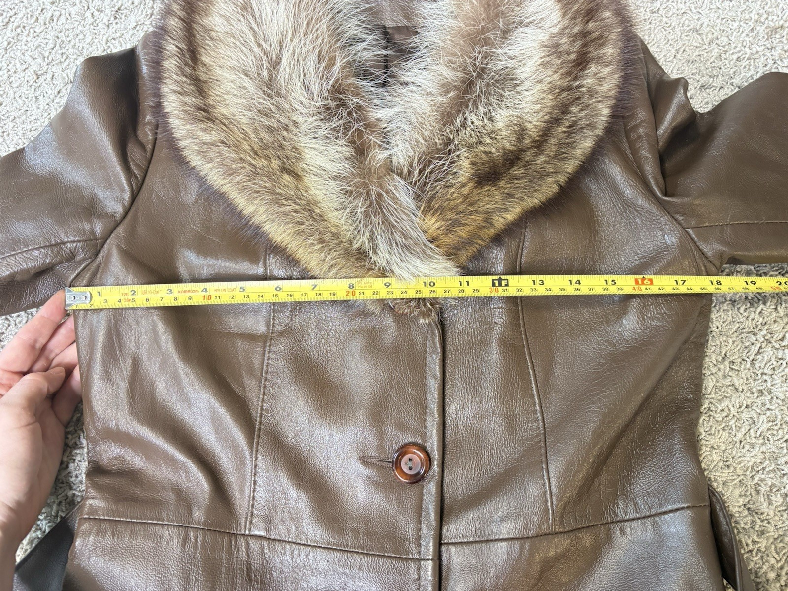 70s Womens S Raccoon Fur Brown Leather Peter Caruso Belted Jacket Coat Vintage