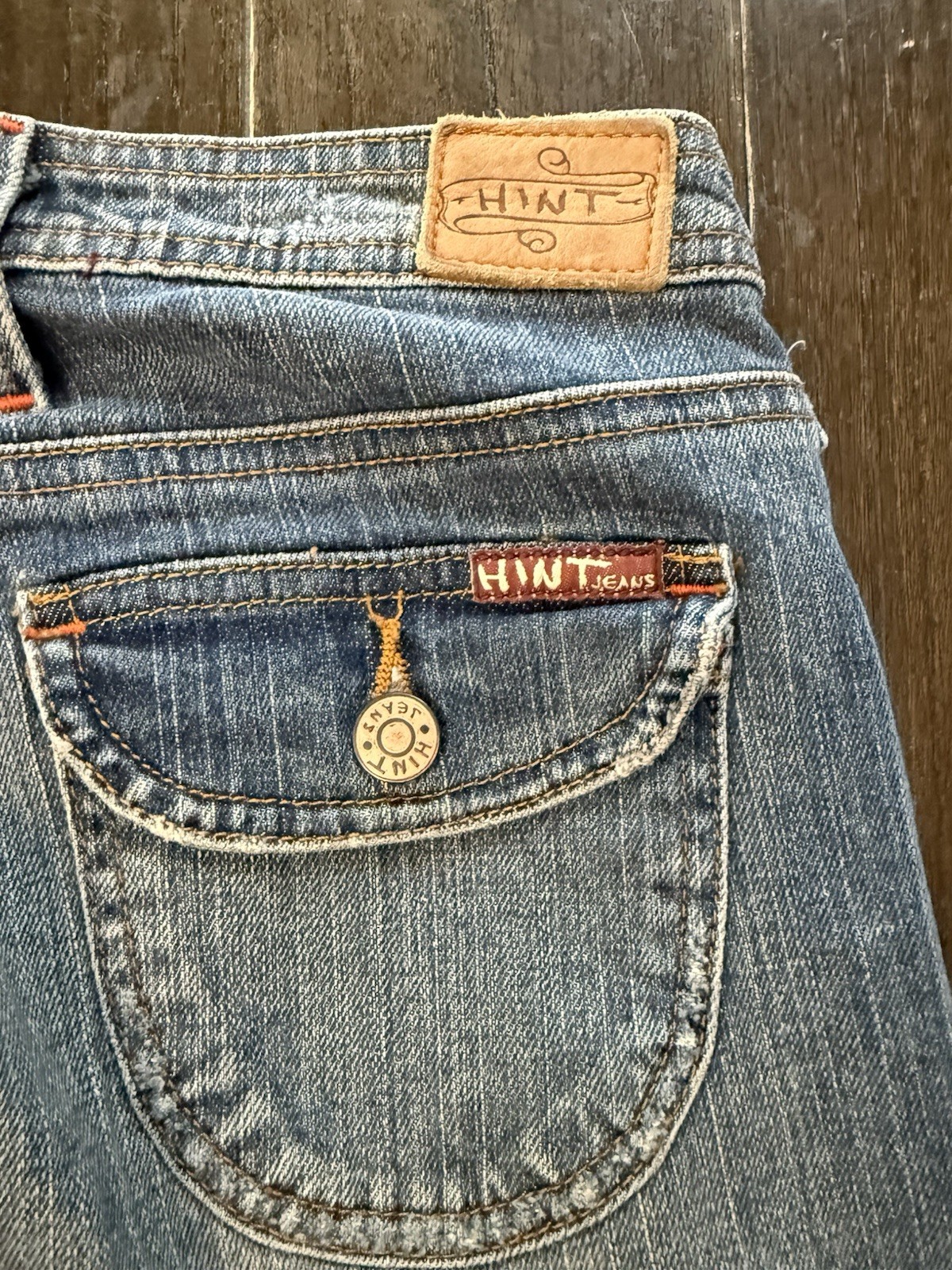 Vtg HiNT Jeans Wide Leg Skater 2000s Y2K Grunge Patch Pocket Denim