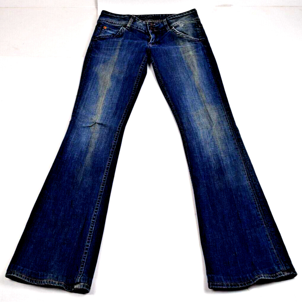 VTG Jeans Hudson Size 26 x 32 S/M 90s Med Blue Fading Low Rise Flared Made USA